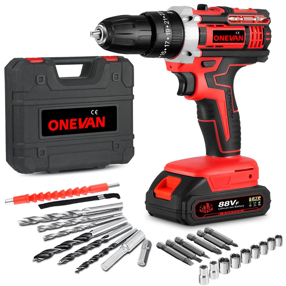 ONEVAN Akku-Bohrschrauber Akkuschrauber Set 25+3 Drehmomentstufen mit Akku günstig online kaufen