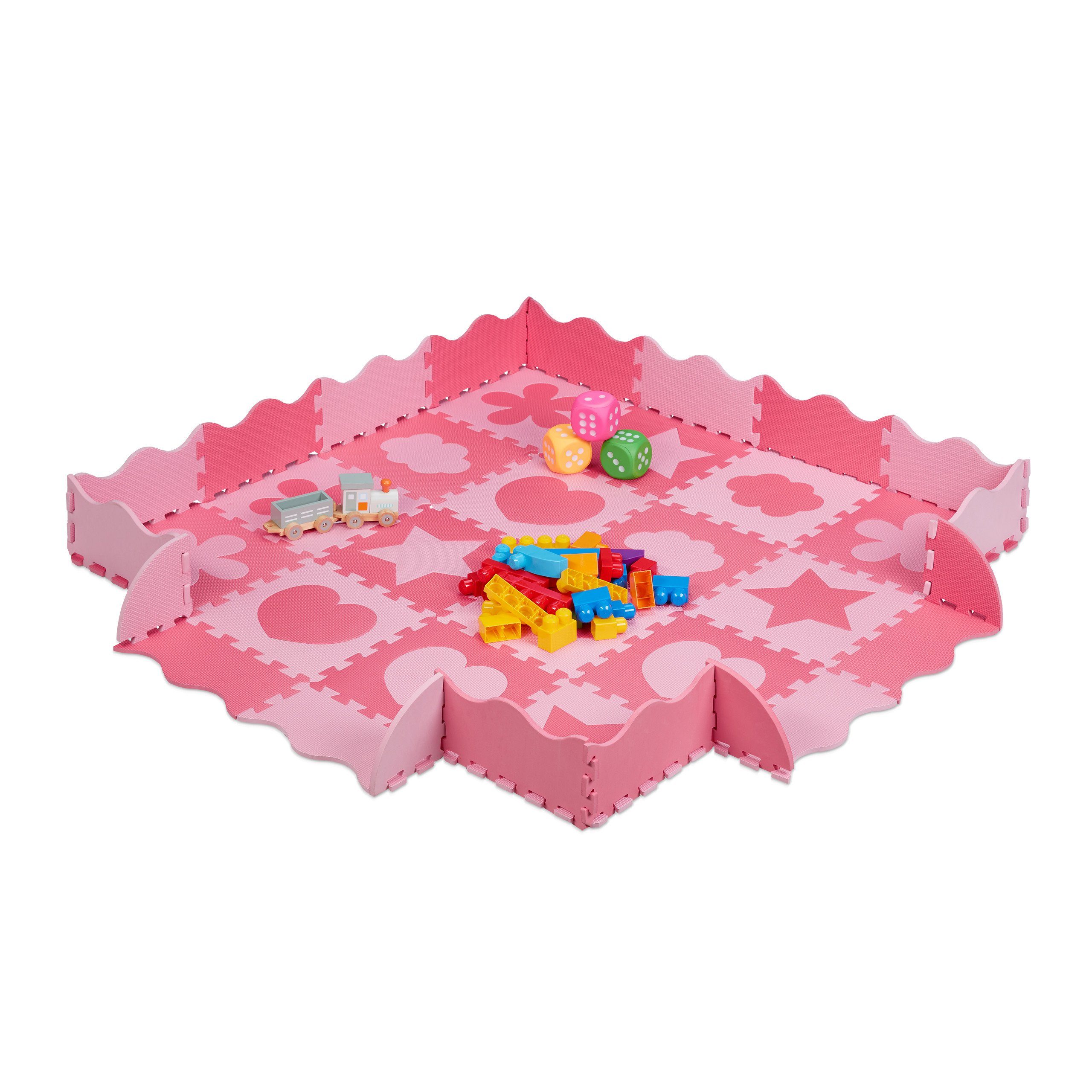 relaxdays Spielmatte 52-tlg. Puzzlematte mit Rand und Motiven, Rosa günstig online kaufen