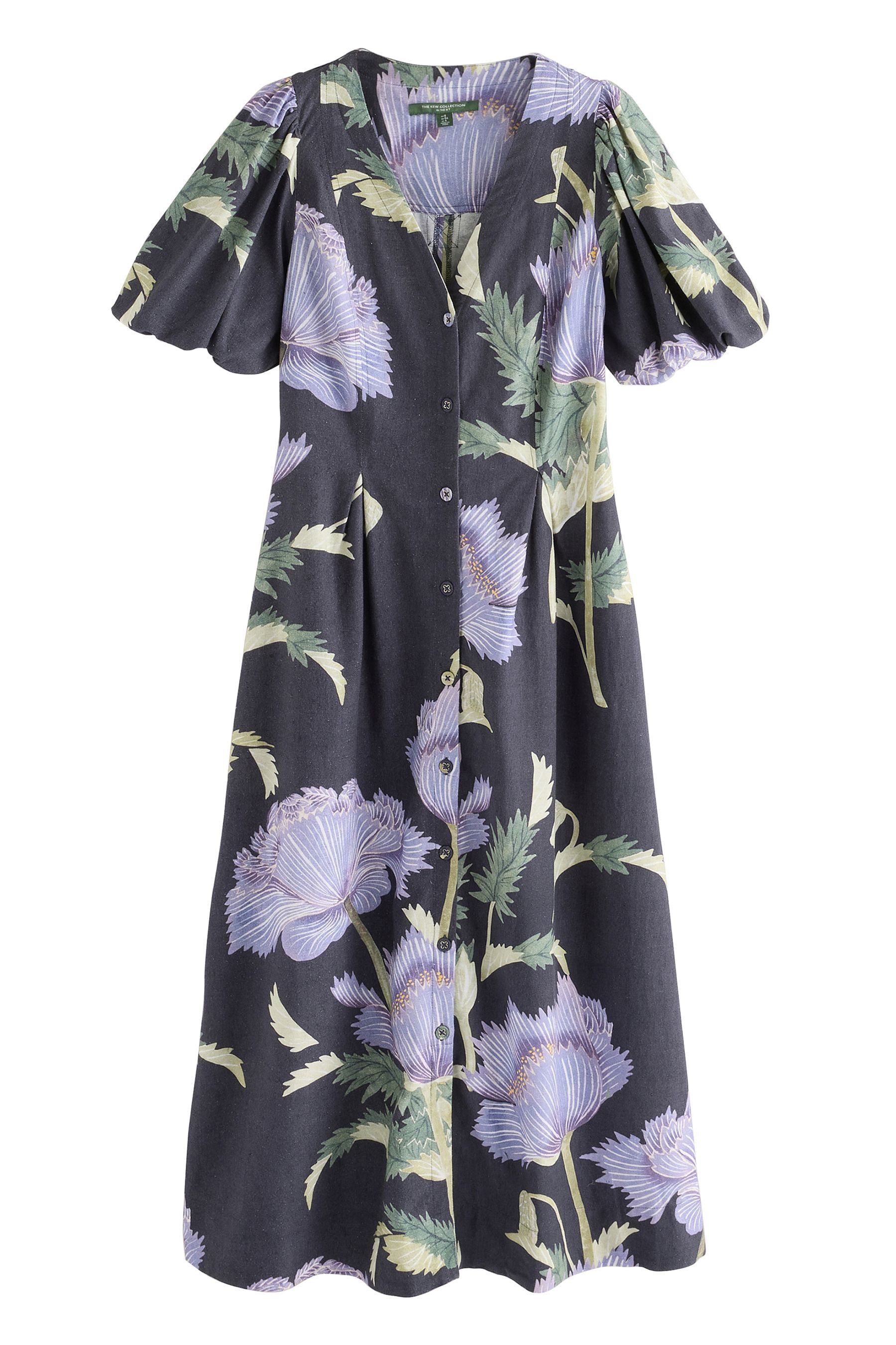 Midikleid Durchgeknöpftes Midikleid mit Leinen Puffärmel