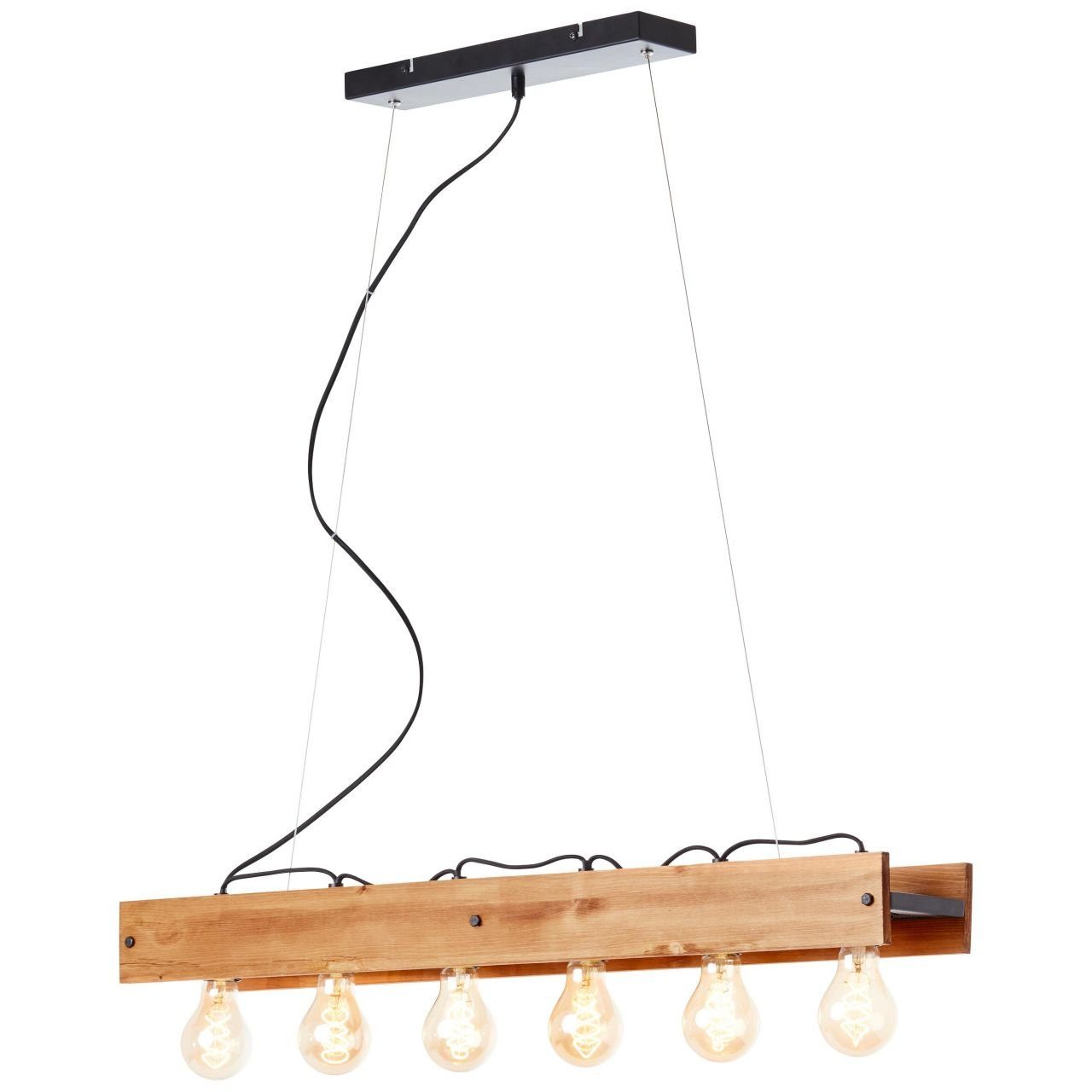 Brilliant Pendelleuchte schwarz/holzfarbend, Calandra 4 6flg Pendelleuchte A60, Lampe, Calandra, 6x E27