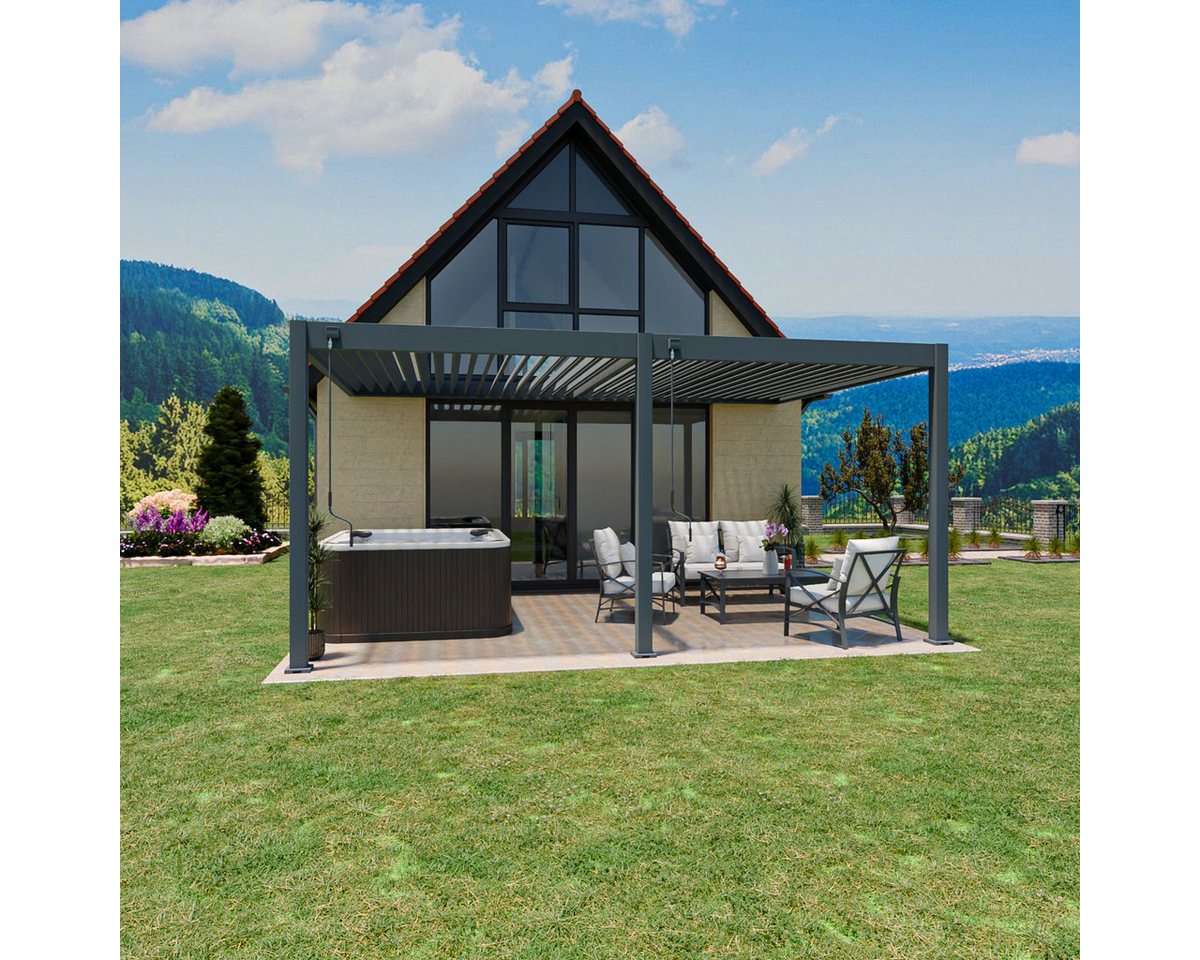 Thumbnail - Weide Pergola Deluxe Wand Pavillon Terrassenüberdachung Aluminium 3,6x5,3 M anthraz., BxTxH: 530x360x255 cm
