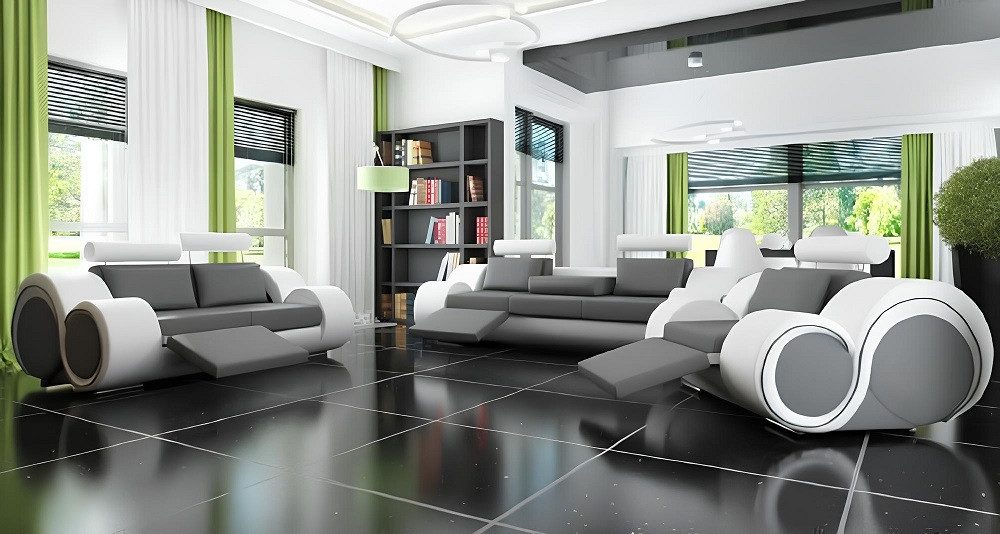 Xlmoebel 3-Sitzer Elegante Polstergarnitur aus Leder mit USB-Anschluss 3-Sitzer, Hergestellt in Europa