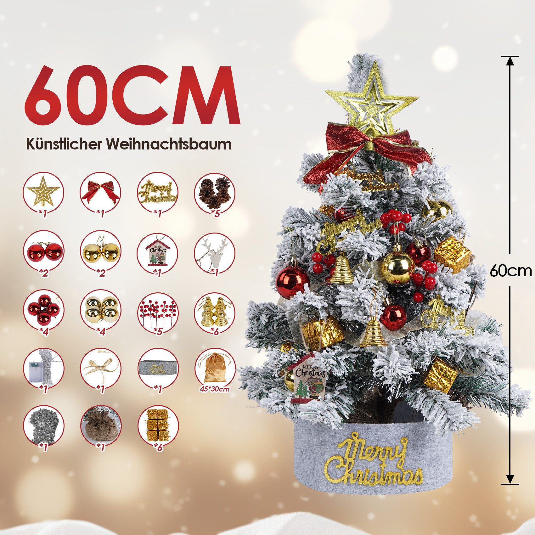 ElitVita Künstlicher Weihnachtsbaum 60 cm Mini Weihnachtsbaum mit Beleuchtu günstig online kaufen