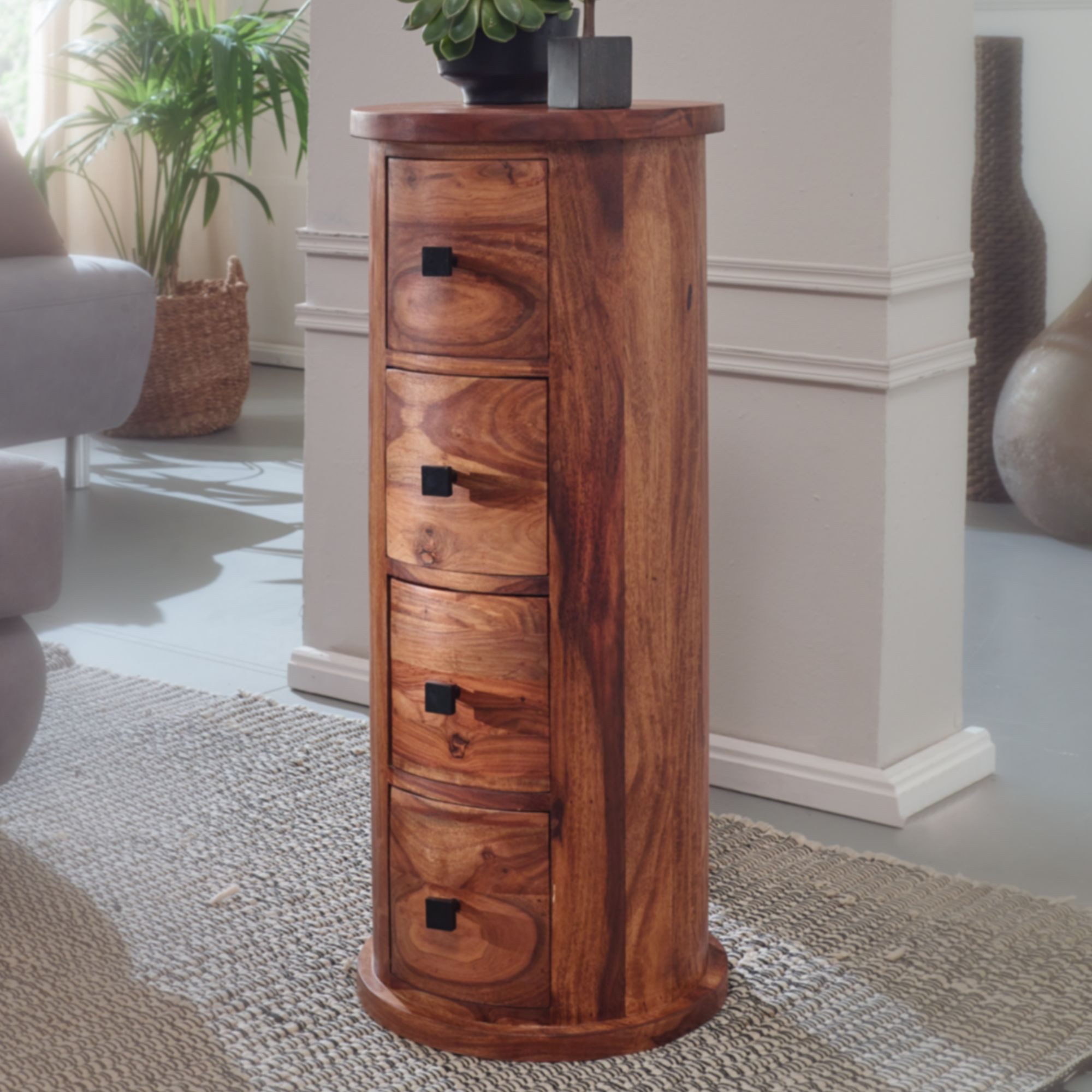 furnicato Sideboard Kommode Massivholz Walnuss Finish 35x85x35 cm Braun (1 St), Herausnehmbare Schübe Sideboard mit Ablagefläche für dein Wohnzimmer – Bild 2 von 5