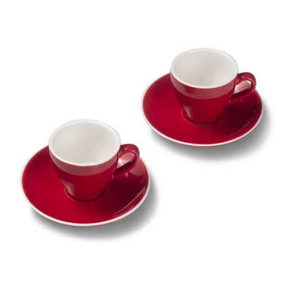 Terra Home Espressotasse 2er Чашки для еспресо-Set, Rot glossy 90 ml mit Untertasse, Porzellan, spülmaschinenfest,extra dickwandig