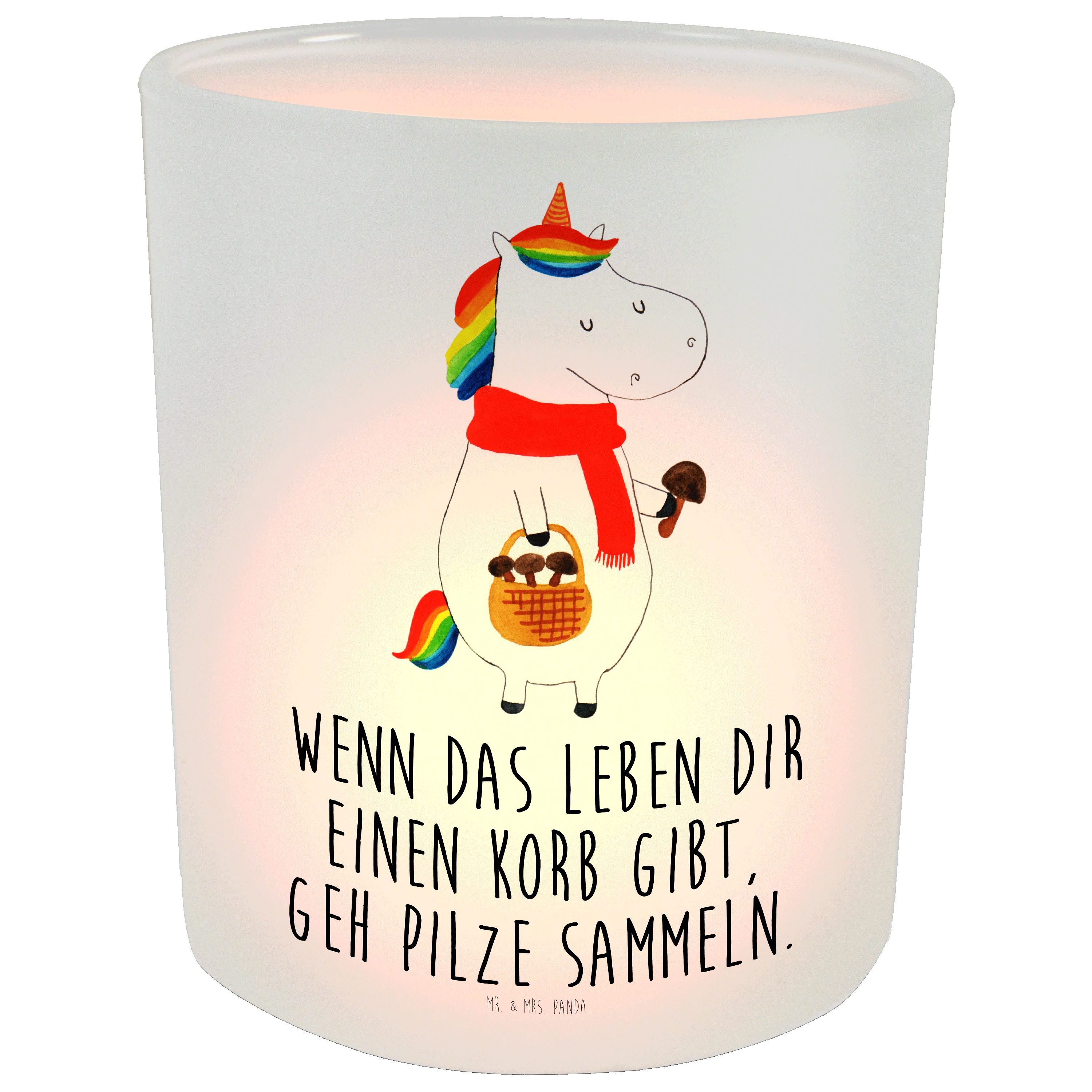 Unicor - Panda Pilz Mrs. Mr. Transparent Einhorn & - (1 Windlicht Geschenk, Windlicht Kerze, St) Pilze,