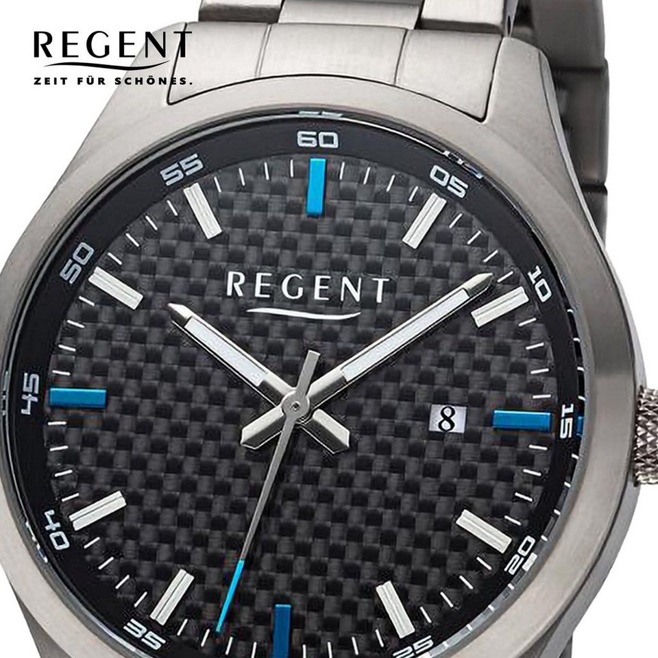 Regent Quarzuhr Regent Herren Armbanduhr Analog, Herren Armbanduhr rund,  extra groß (ca. 42mm), Titanarmband, Uhrzeit