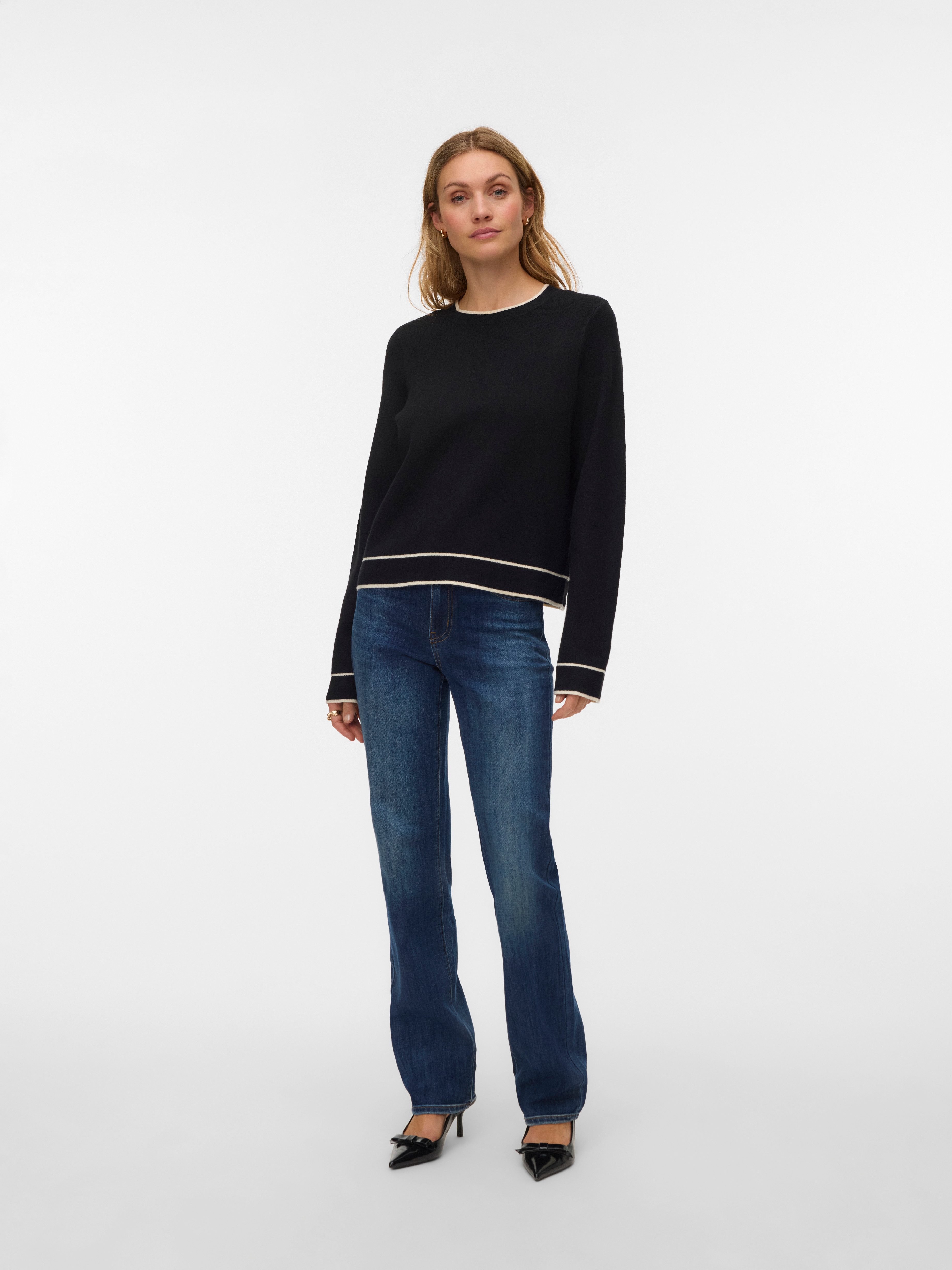 Vero Moda Strickpullover VMGOLD LS O-NECK DOUBLE CONTRAST PULL