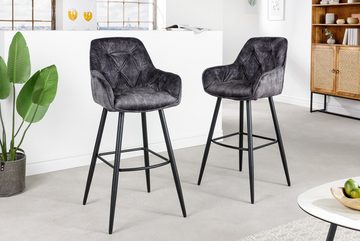 riess-ambiente Barhocker MILANO grau / schwarz (Einzelartikel, 1 St), Samt · Metall · Stuhl mit Lehne · Chesterfield Steppung