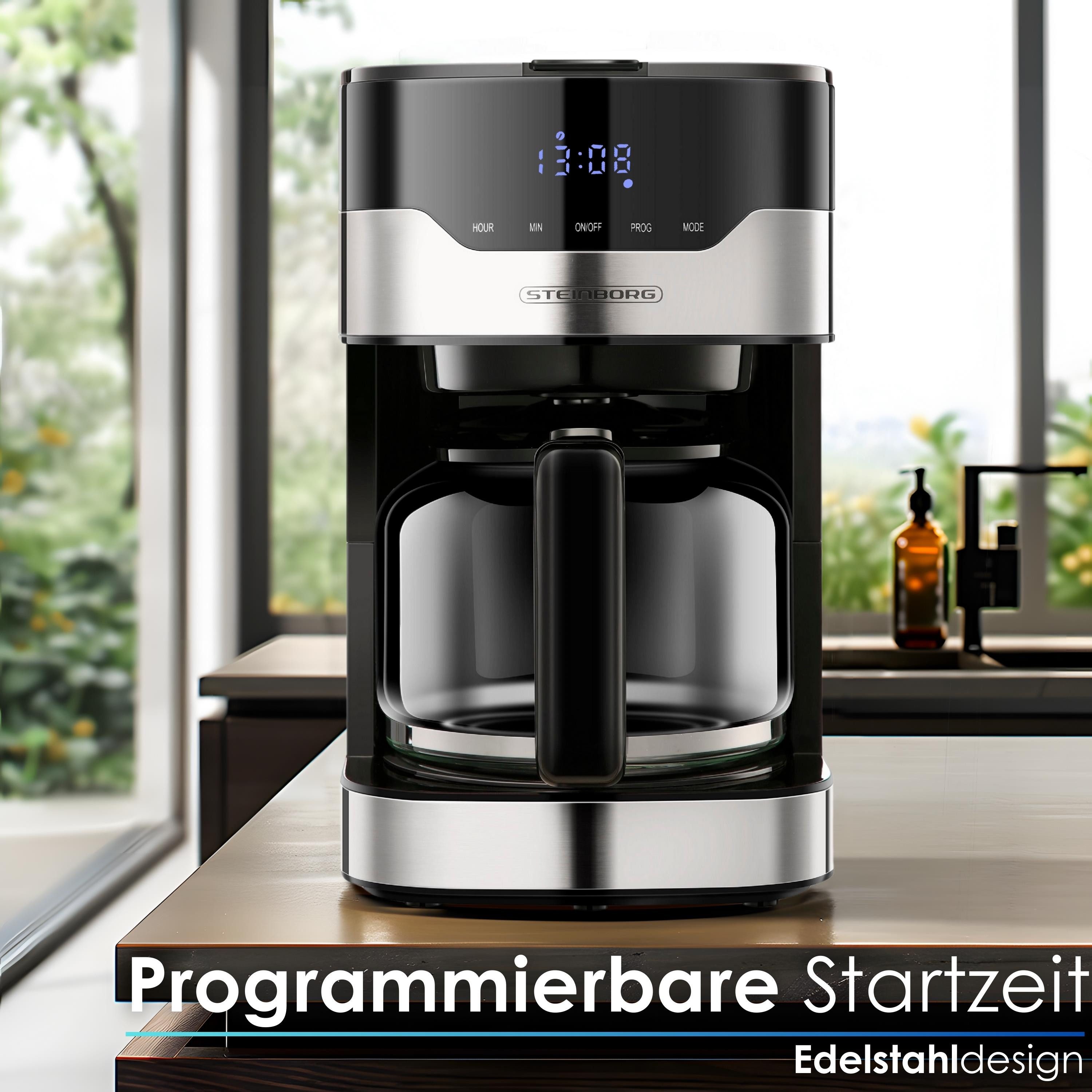 STEINBORG Filterkaffeemaschine 6050, 1.5l Kaffeekanne, Papierfilter, Timerfunktion, Tropfstopp-Funktion, Abschaltautomatik