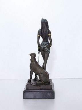 AFG Dekoobjekt Bronze Figur Cleopatra mit Panther auf Marmorsockel
