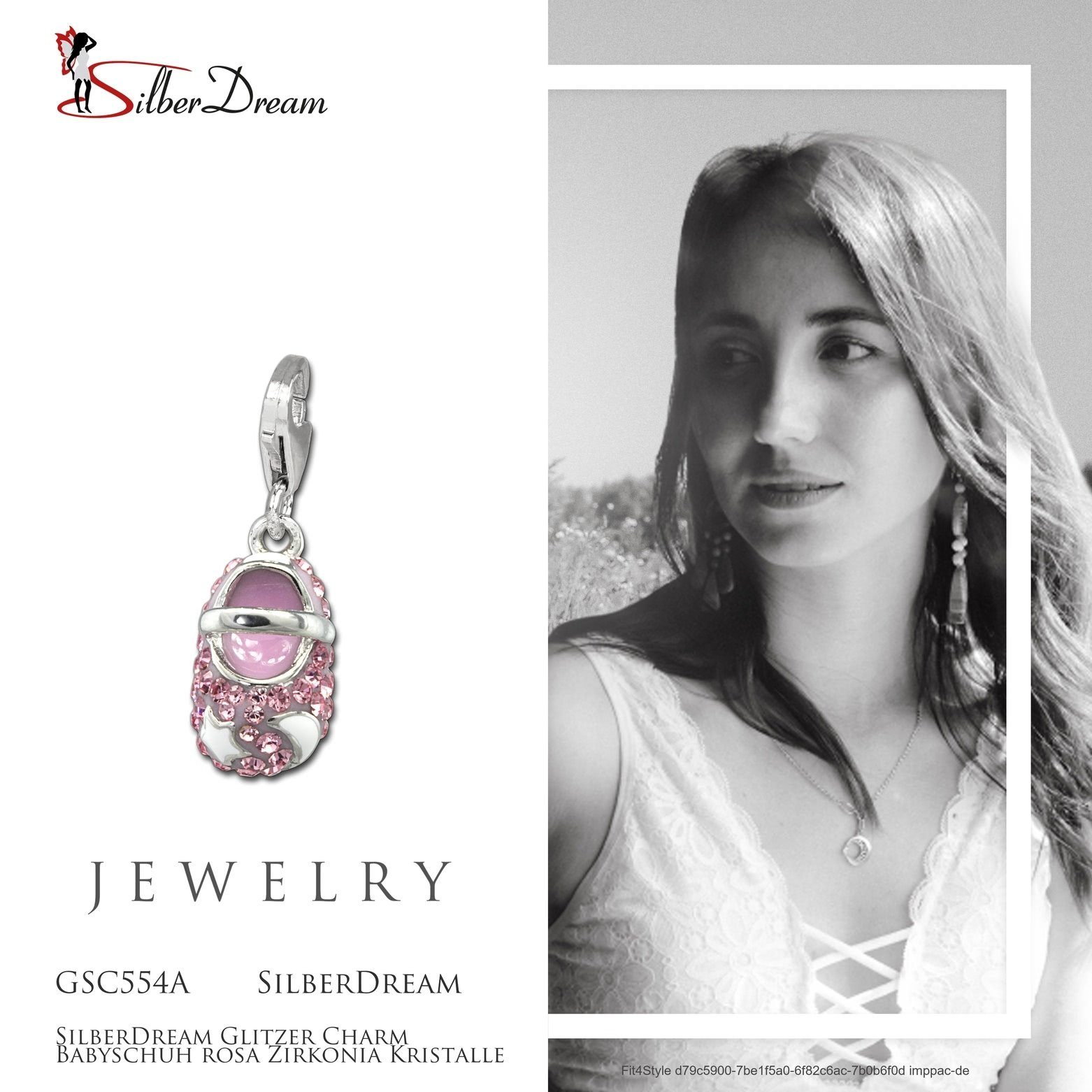 SilberDream Charm-Einhänger SilberDream rosa Charm Babyschuh Zirkonia, Charmsanhänger Babyschuh, 925 Sterling Silber, Farbe: rosa, weiß