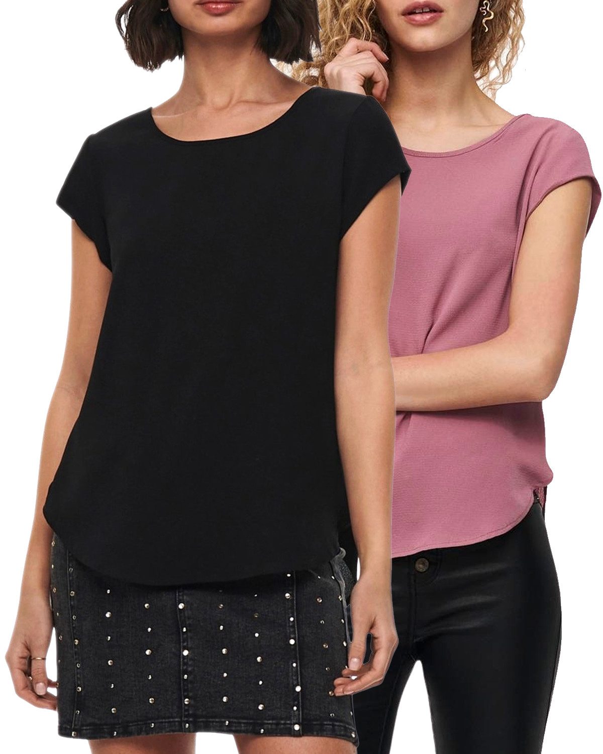 ONLY Shirtbluse (2er Pack) Basic Shirt mit gekreppten Muster im Doppelpack