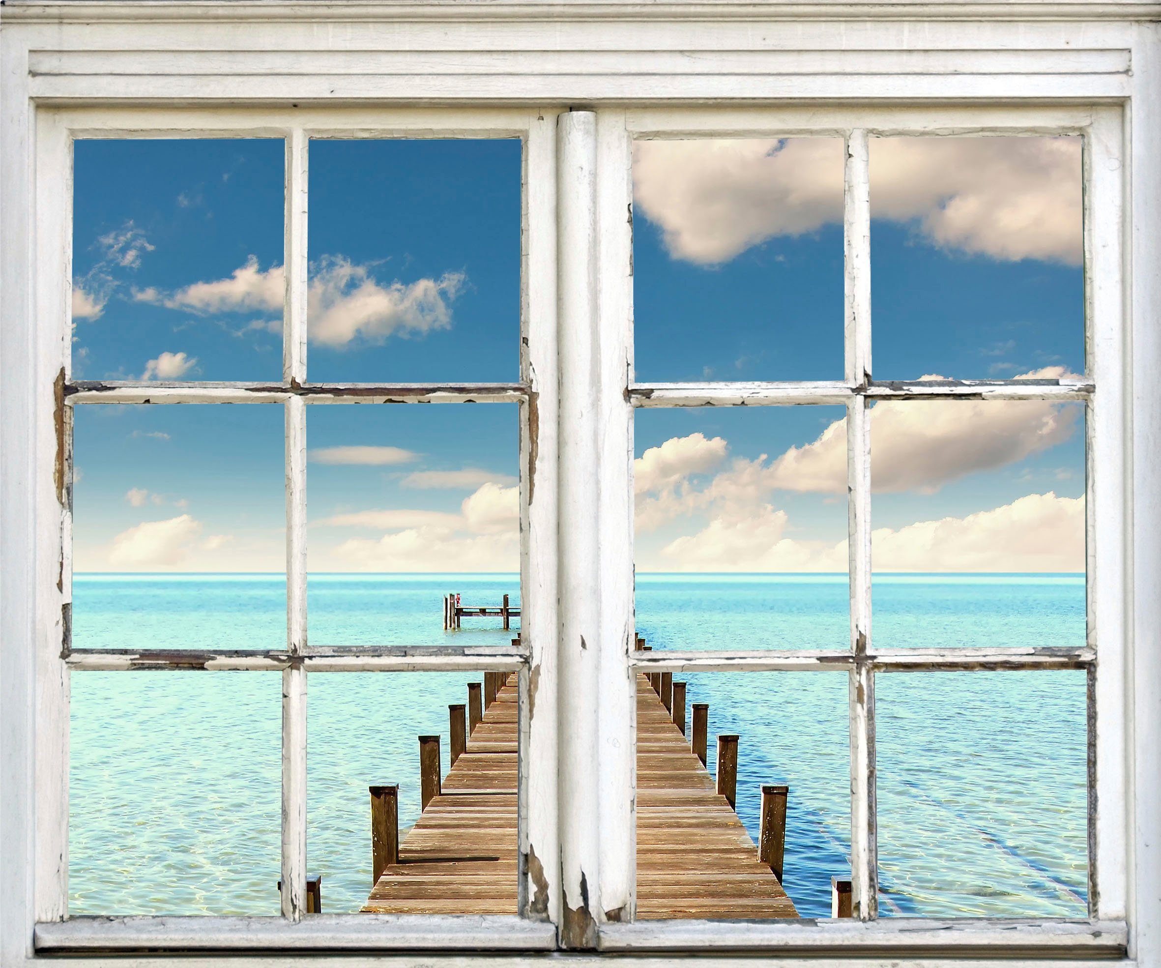 queence Wandsticker Steg ins Meer, Wandsticker, Wandbild, selbstklebend, Meer, Wasser, Steg