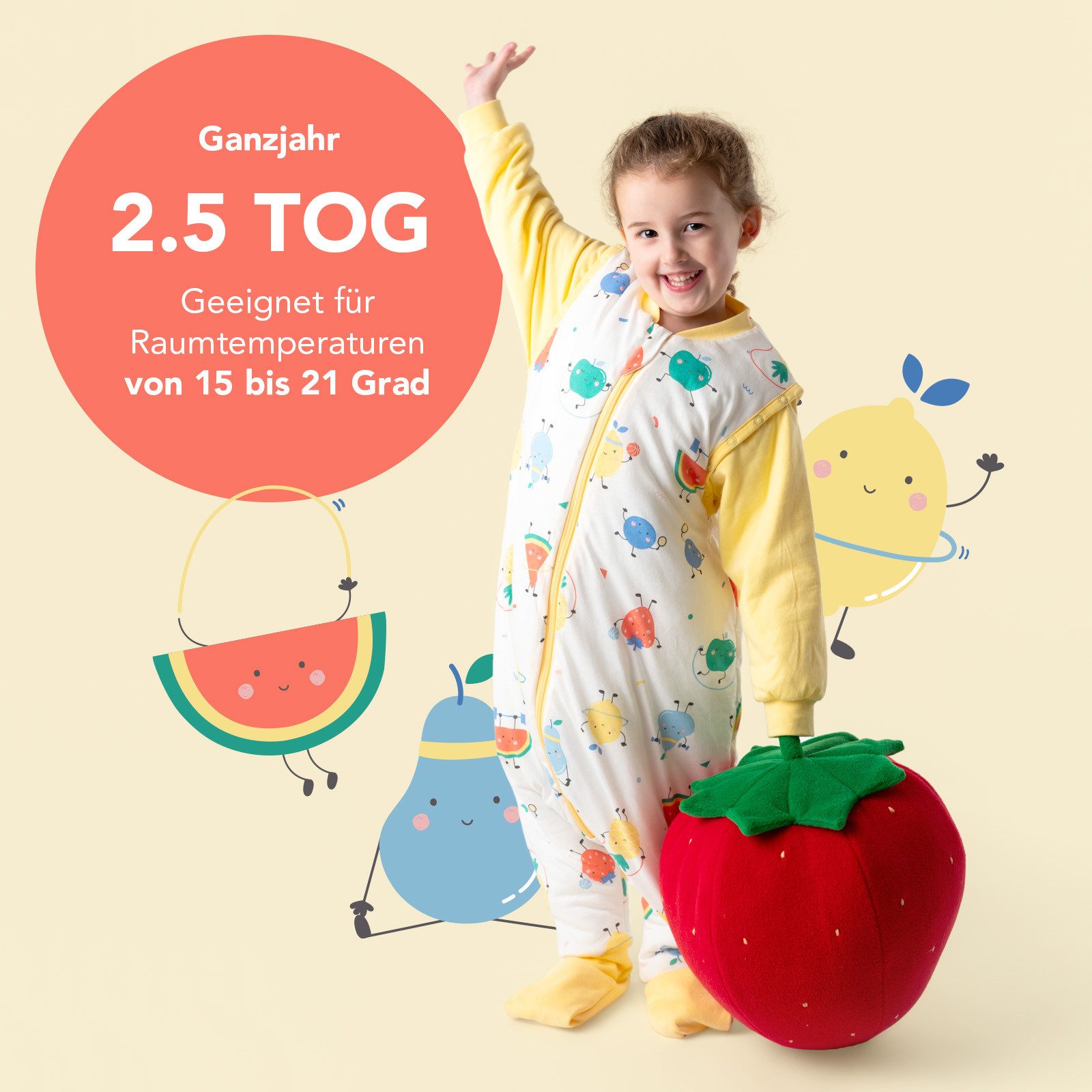 Schlummersack Kinderschlafsack Schlafsack mit Füßen und umklappbaren Bündchen, 2.5 Tog – Bild 5 von 5