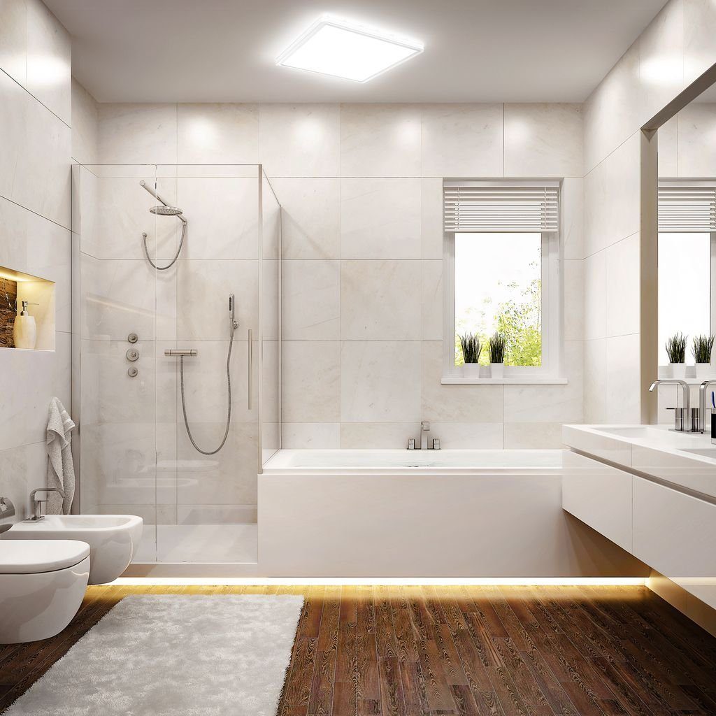 B.K.Licht Deckenleuchte LED Deckenlampe mit Backlight weiß Badezimmer Büro IP44 18W flach 35mm, LED fest integriert, 4000K - Neutralweiß, Panel eckig 29x29cm 230V Küche Wohnzimmer Arbeitszimmer - BKL1559