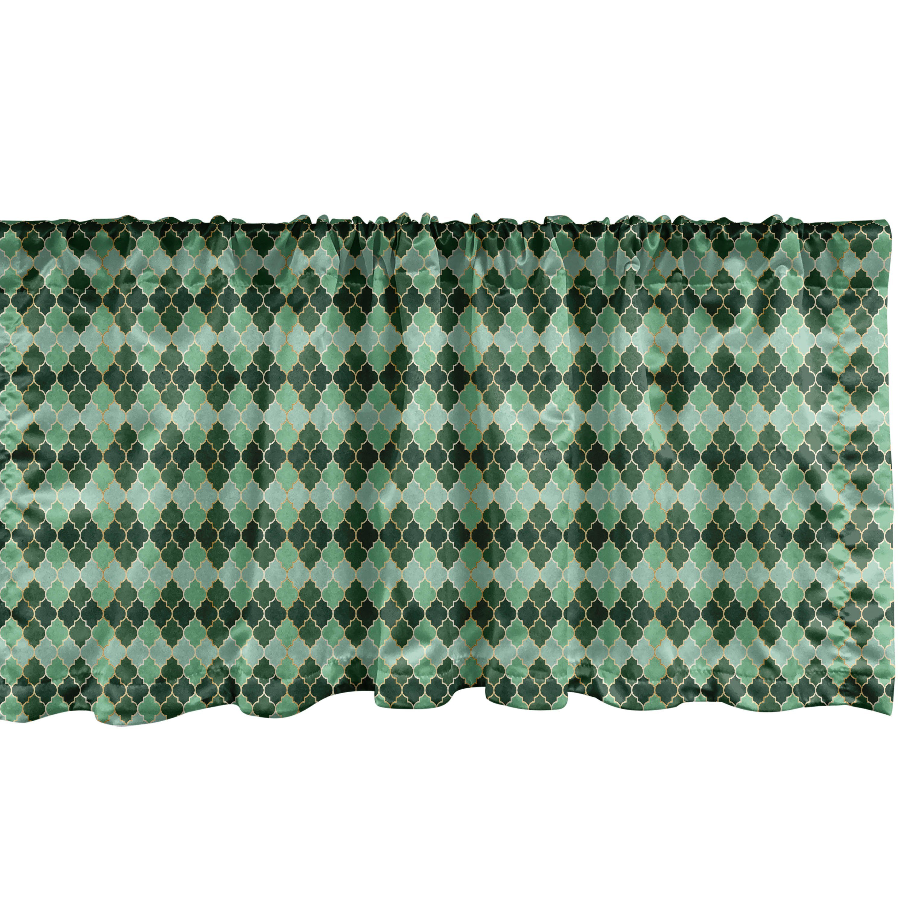 Scheibengardine Vorhang Volant für Küche Schlafzimmer Dekor mit Stangentasche, Abakuhaus, Microfaser, Quatrefoil Argyle Grün-Töne Gitter