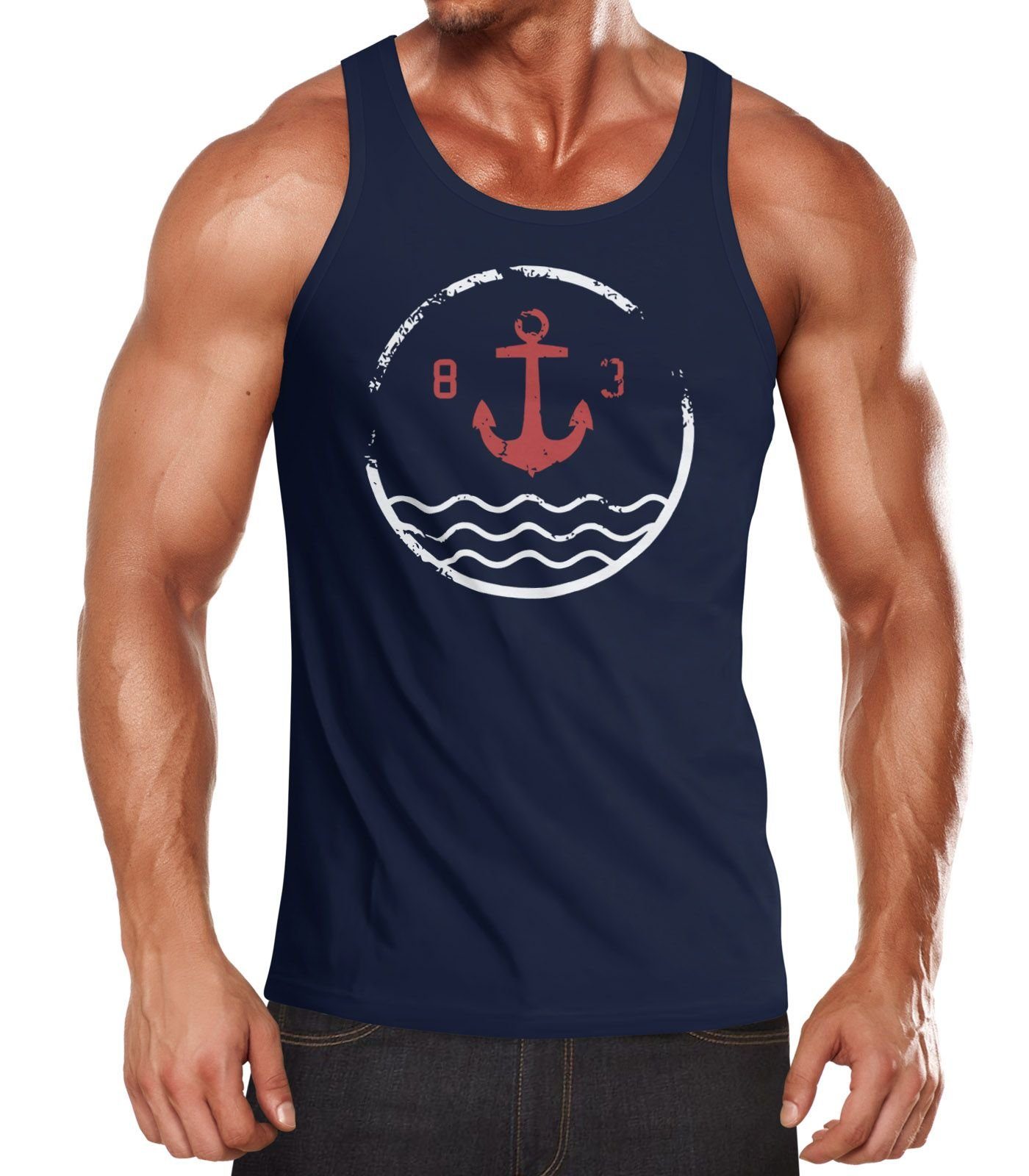 Neverless Tanktop Herren Tank-Top Anker Vintage Wasser Muskelshirt Muscle Shirt Neverless® mit Print navy