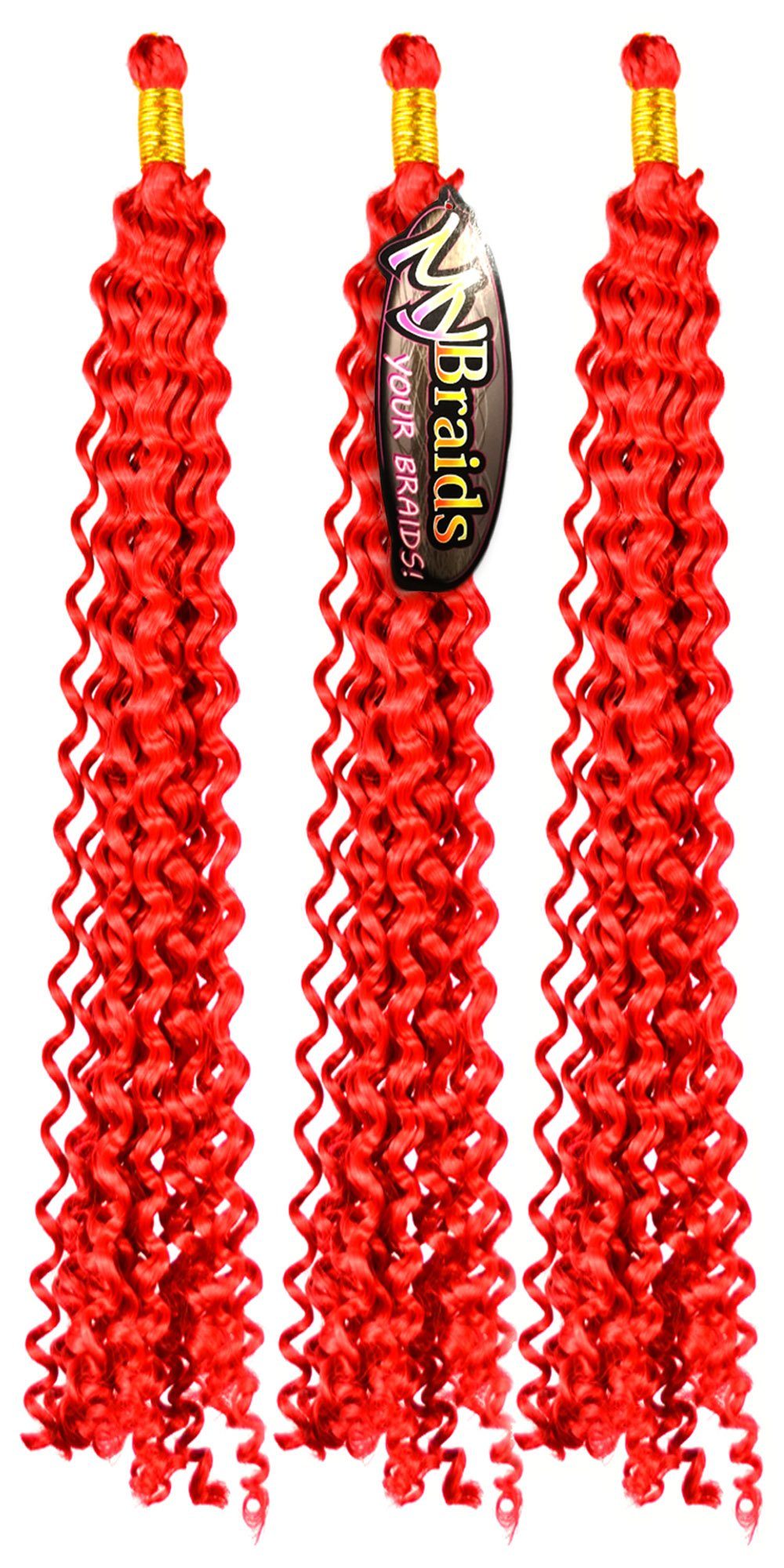 MyBraids YOUR BRAIDS! Kunsthaar-Extension Deep Wave Crochet Braids 3er Pack Flechthaar Zöpfe Wellig 9-W Rubinrot