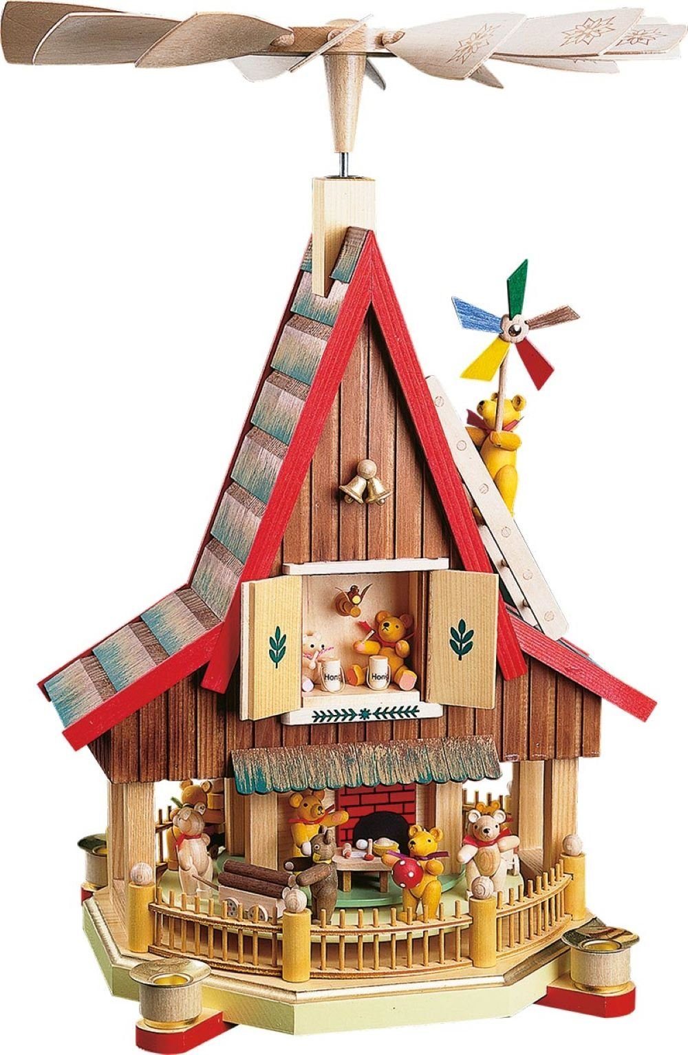 Weihnachtspyramide Adventshaus Pyramide Bärenhaus bunt, Höhe 53 cm