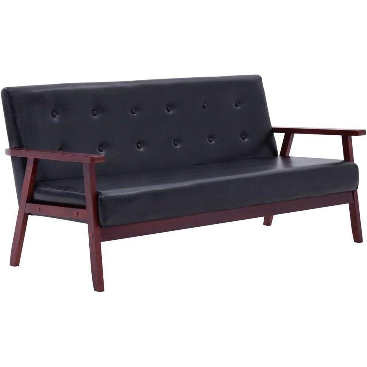 LuxusKollektion Sofa Sofagarnitur 2tlg Kunstleder Schwarz 1-Sitzer + 3-Sitzer Schwarz