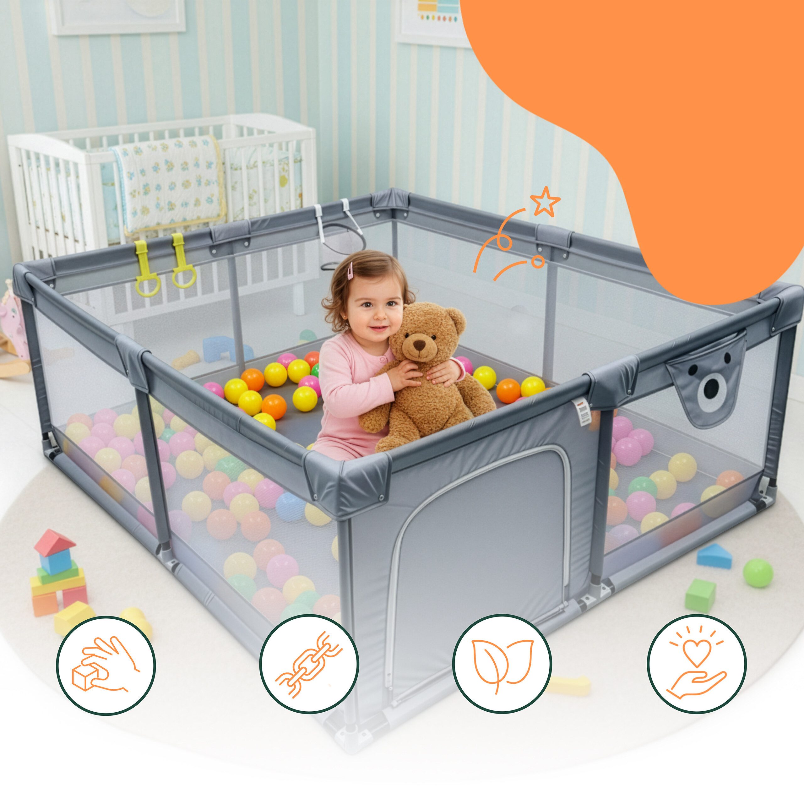 relaxdays Laufgitter Laufstall Baby mit 50 Bällen, 120 x 180 cm günstig online kaufen