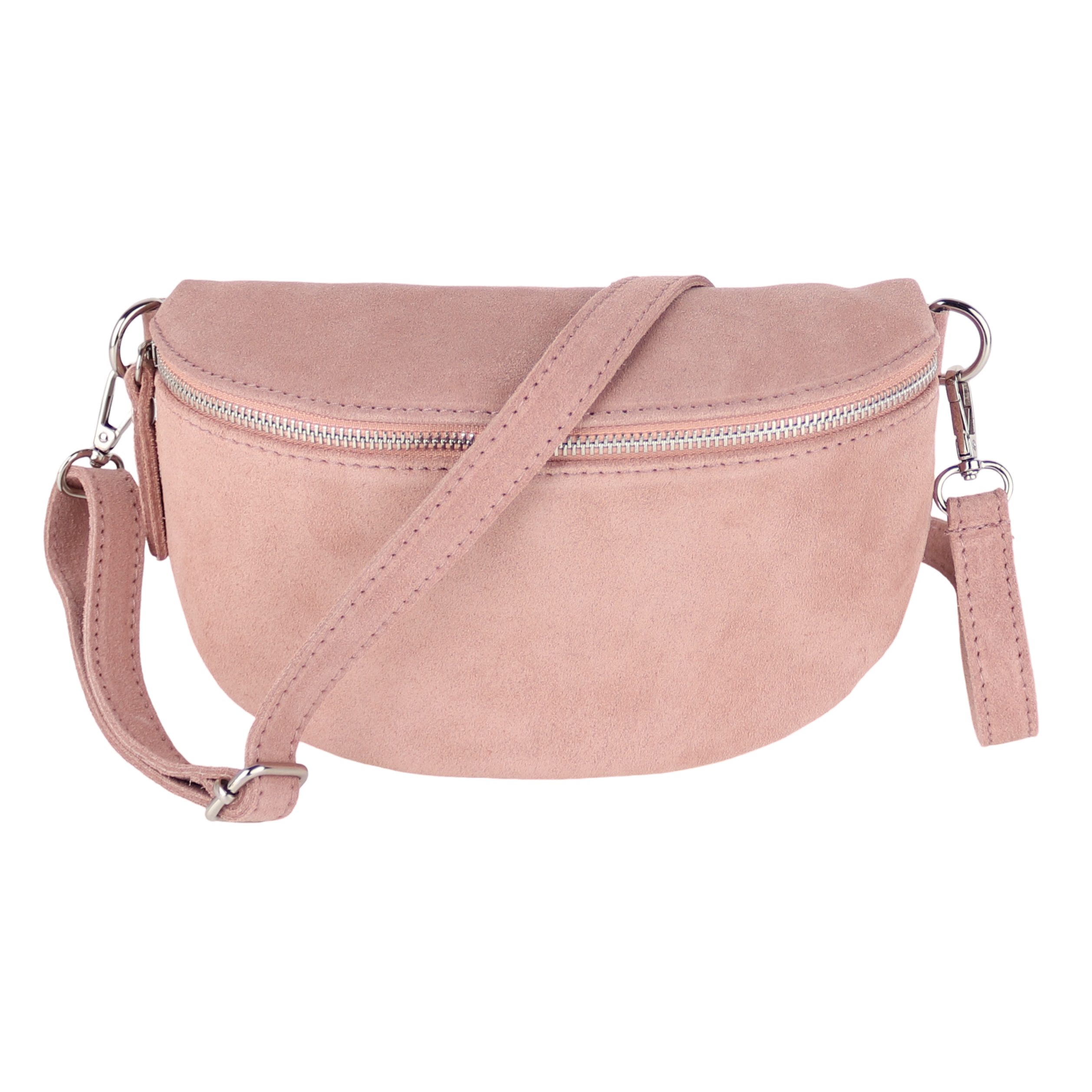 MIRROSI Bauchtasche Damen, Veloursleder, Made in Italy,Umhängetasche; Brusttasche (Schultertasche für jeden Anlass, 28x18x9 cm), Crossbody Bag, Schwarz, gemusterten& verstellbaren Schulterriemen