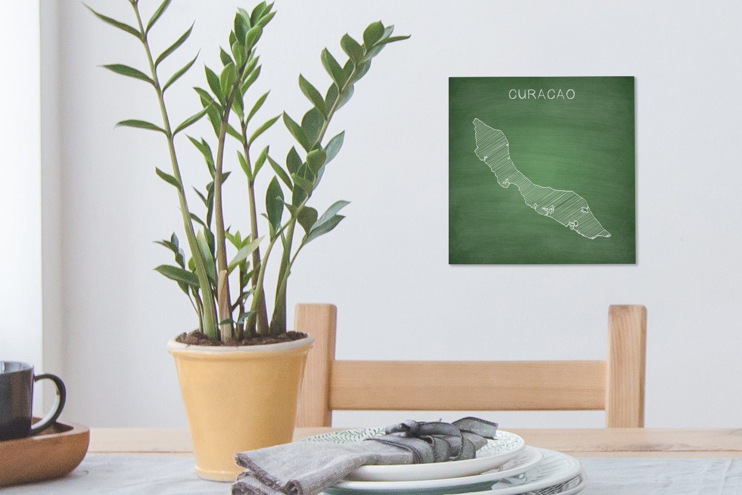 OneMillionCanvasses® Leinwandbild Bilder für Illustration Leinwand Kreidetafel, Wohnzimmer grünen einer (1 auf Eine Schlafzimmer Curaçao von St)