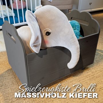 Alavya Home® Spielzeugtruhe BULLI Premiumqualität für Kinder (Kinderzimmerregal Spielzeugkiste), Spielzeug-Organizer mit 4 Rollen Aufbewahrungsregal aus Kiefernholz