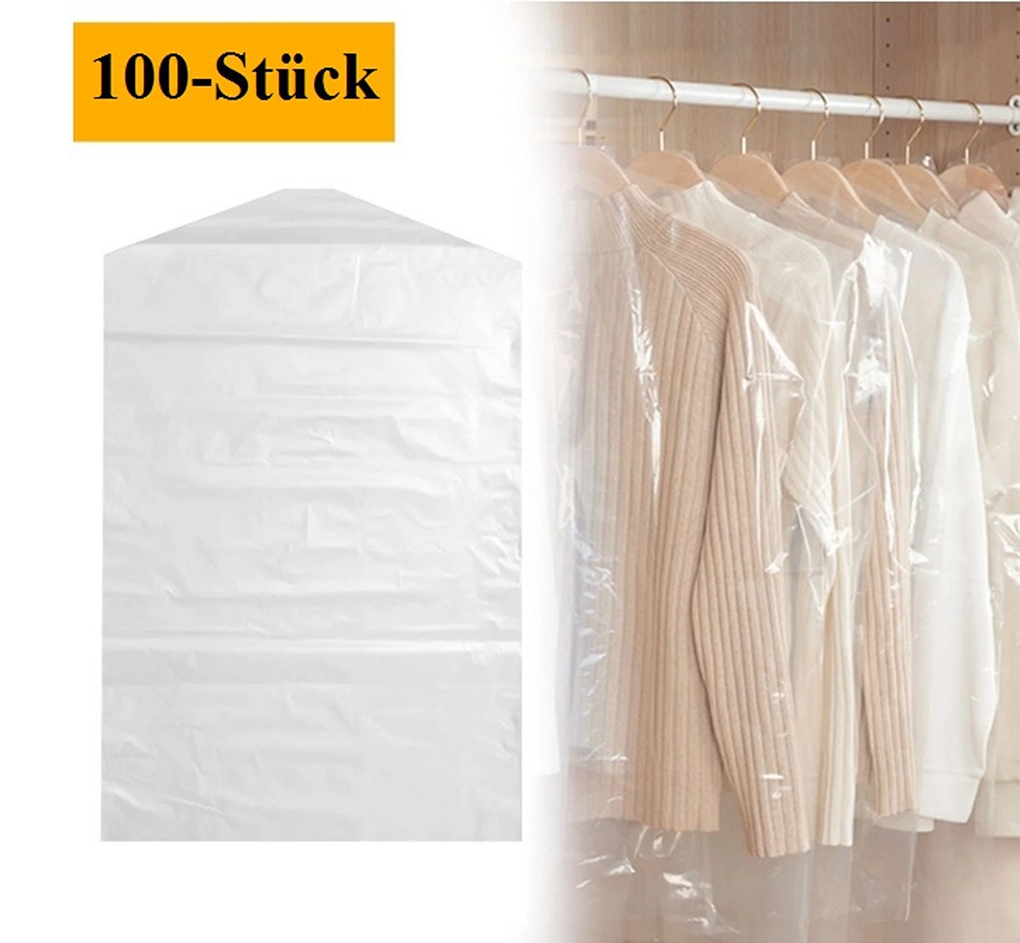 BAYLI Kleiderschutzhülle 100er Set Kleiderschutzhülle Transparent, Mantelschutz durchsichtig