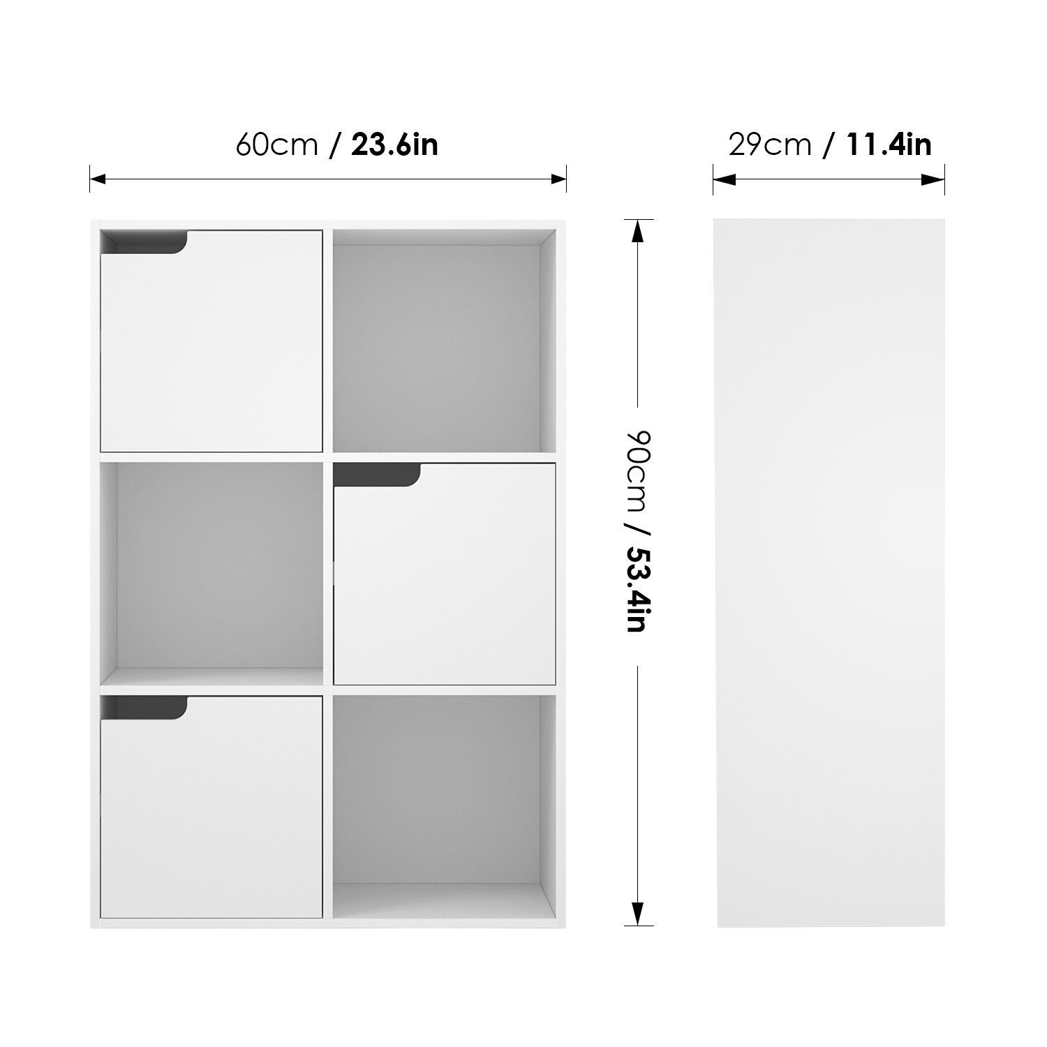 60x29x90 Türen, Standregal, Homfa Weiß mit 3 Holz cm Regal aus Bücherregal