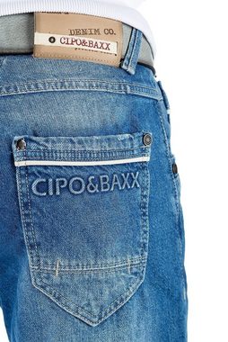 Cipo & Baxx Bikerjeans Herren Hose BA-CDB104 im Destroyed Look mit Logo