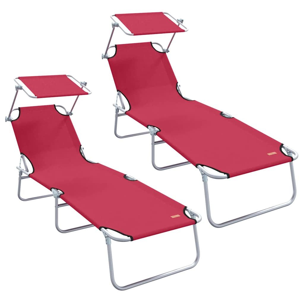 Gartenliege Sonnenliege 2 pcs Rot 58 x 188 x 77cm Polyester
