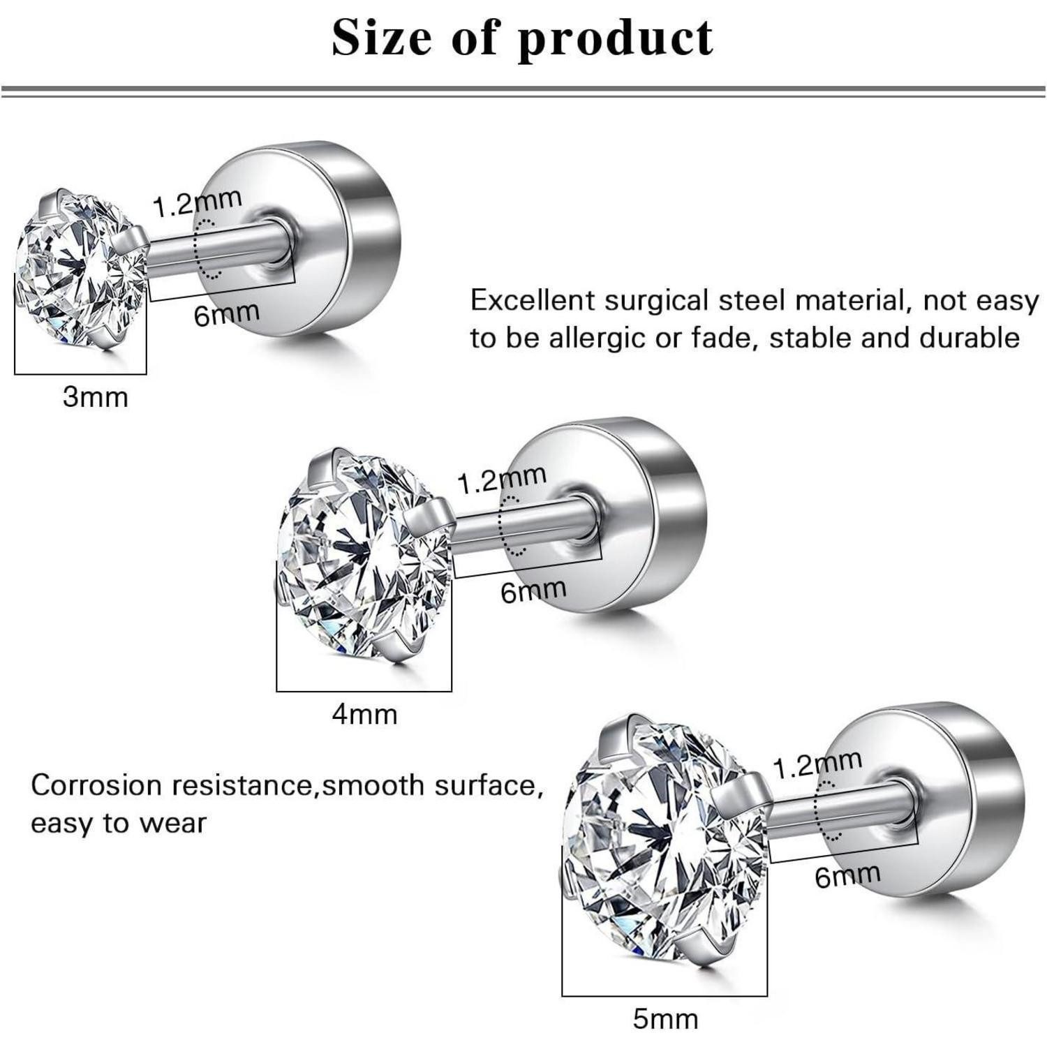 LAURITAMI Piercing-Set Helix Piercings Chirurgenstahl 1.2mm 6mm Tragus Ohrring Kristall
