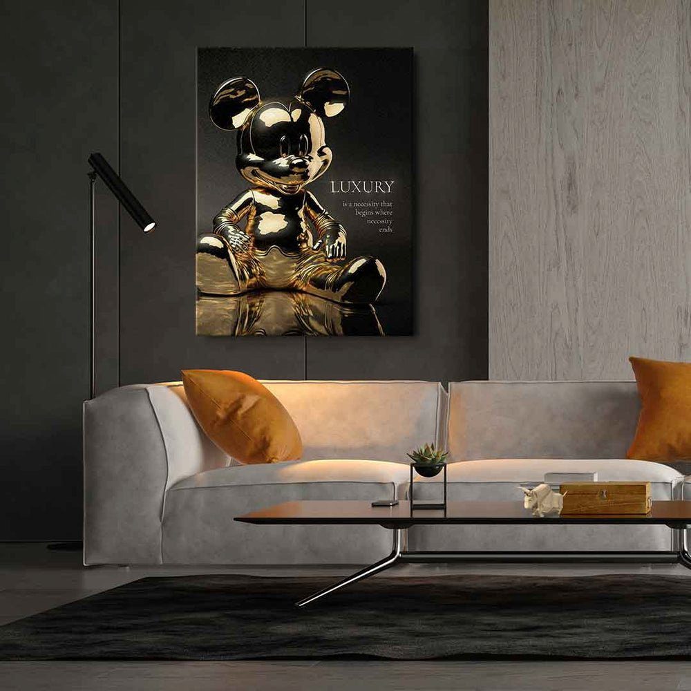 Micky DOTCOMCANVAS® Luxury Motivationsspruch mi goldener Mickey Leinwandbild Rahmen Leinwandbild, Zitat Mouse Maus