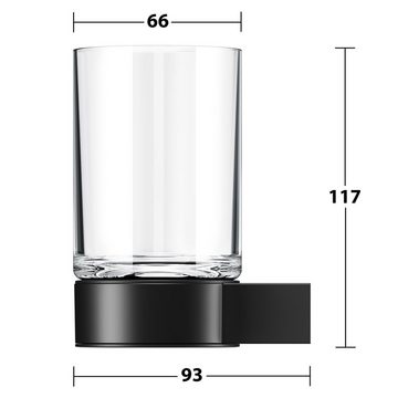 Keuco Zahnputzbecher Plan, (Vormontiert), Glashalter, schwarz matt pulverbeschichtet, Kristallglas klar