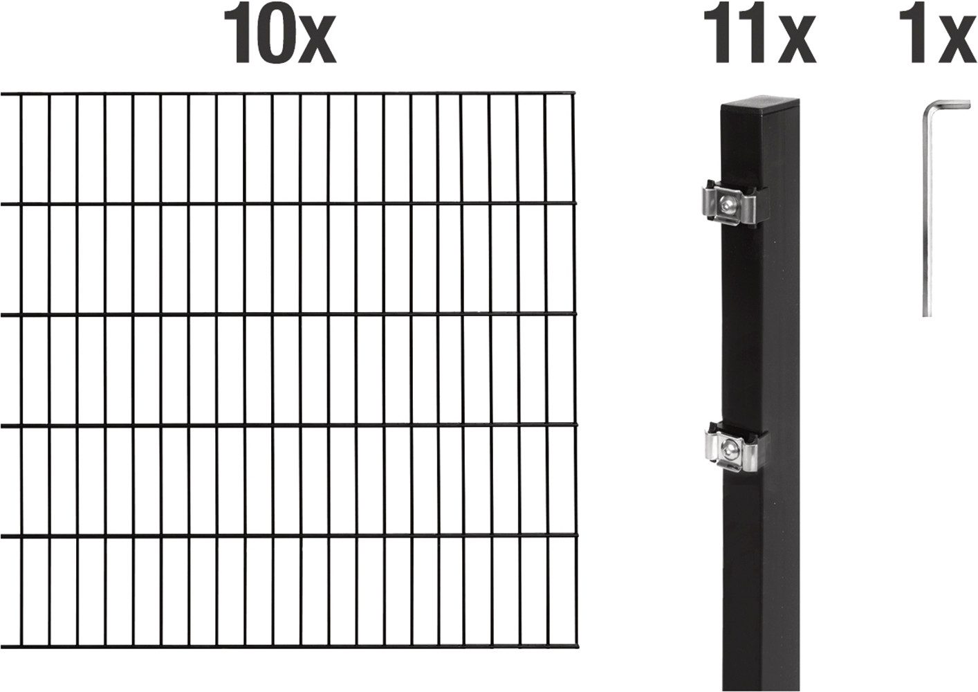 Alberts Doppelstabmattenzaun Grundset, (Set), Höhe: 80-200 cm, Gesamtlänge: 4-30 m, zum Einbetonieren