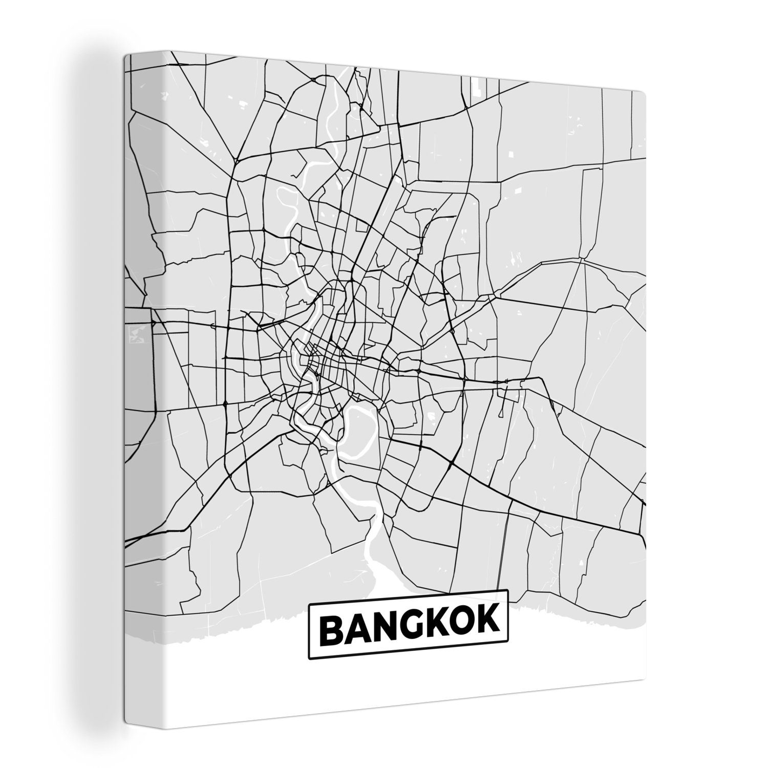 OneMillionCanvasses® Leinwandbild Schlafzimmer für und Wohnzimmer Bangkok Bilder - (1 St), - Schwarz Karte, weiß - Leinwand Stadtplan