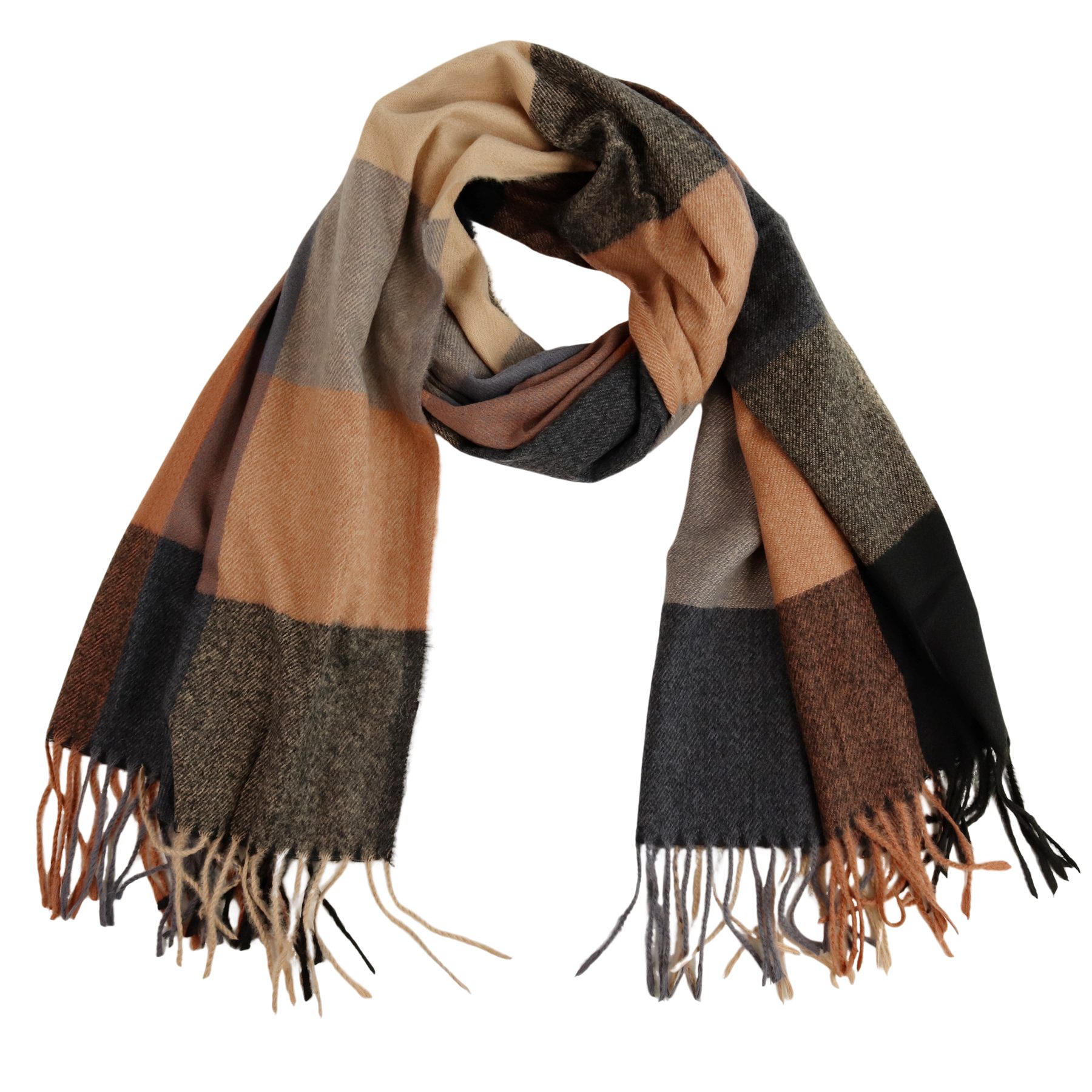 Modeschal weicher und warmer karierter Schal mit Fransen, 70x180cm
