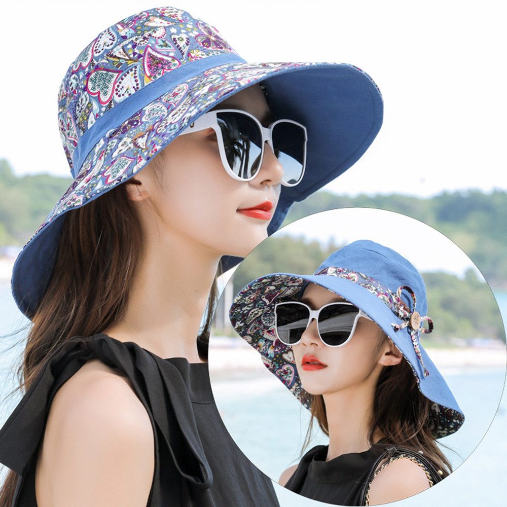 Zaewry Sonnenhut Damen Strand Outdoor Sonnenhut mit beidseitigem UV-Schutz Fischerhut