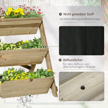 Outsunny Hochbeet Pflanzentreppe Pflanzregal Pflanzenständer Blumenständer Natur (Set, 1 St., Blumenleiter mit 3 Ablagen), 71L x 61B x 77H cm