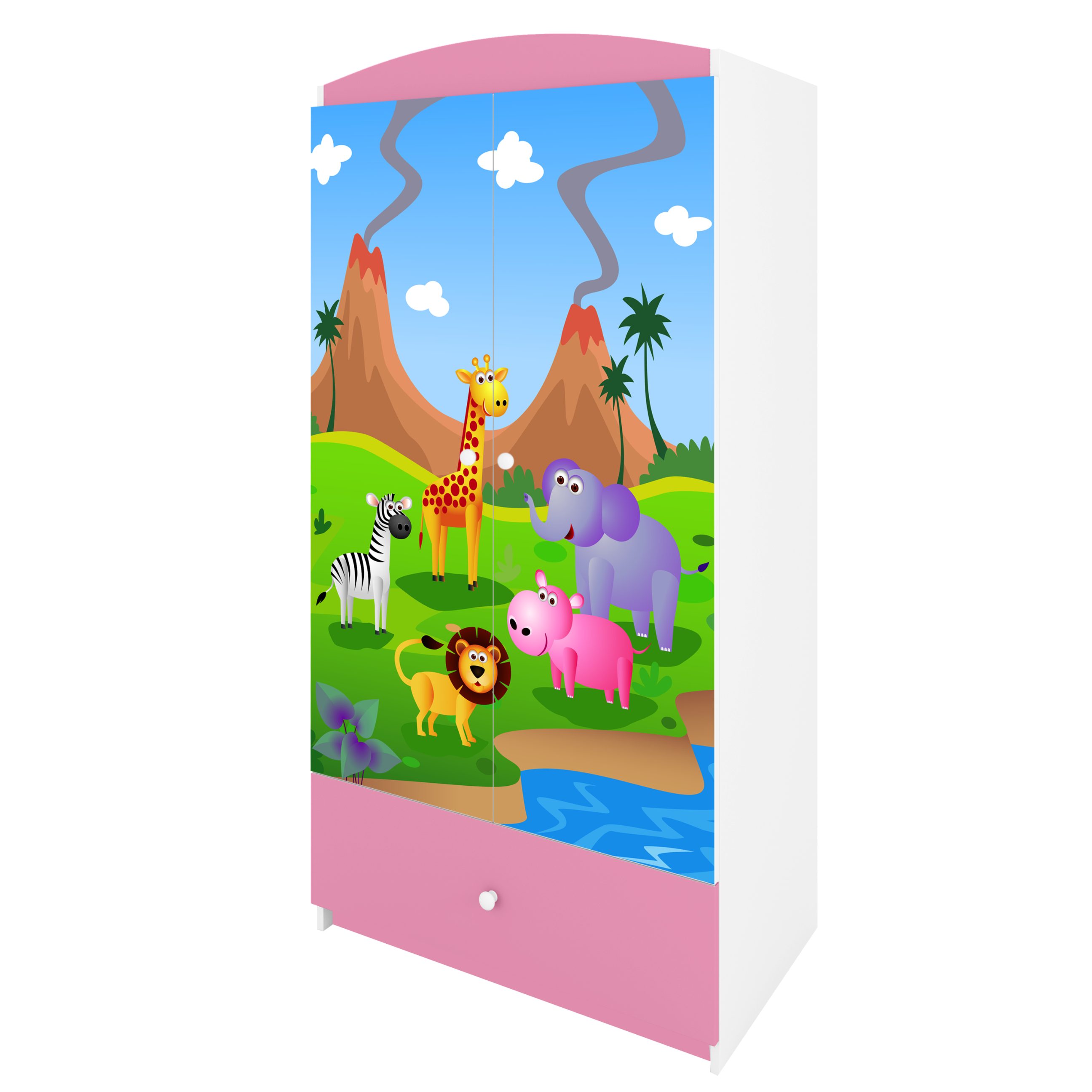 Raumhirsch Furniture Kinderkleiderschrank mit Tiermotiven - Kleiderschrank für Kinder (Kinderzimmerschrank für Jungen & Mädchen, Mit Ablagefächern & Kleiderstange) neutrale Motive, langlebig, verschiedene Farben & Designs