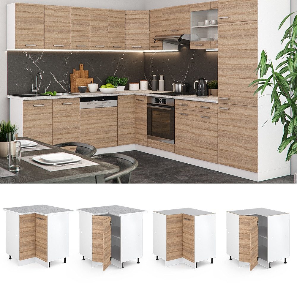 Vicco Eckunterschrank R-Line, Sonoma/Weiß, 75.6 cm ohne Arbeitsplatte (1-St)