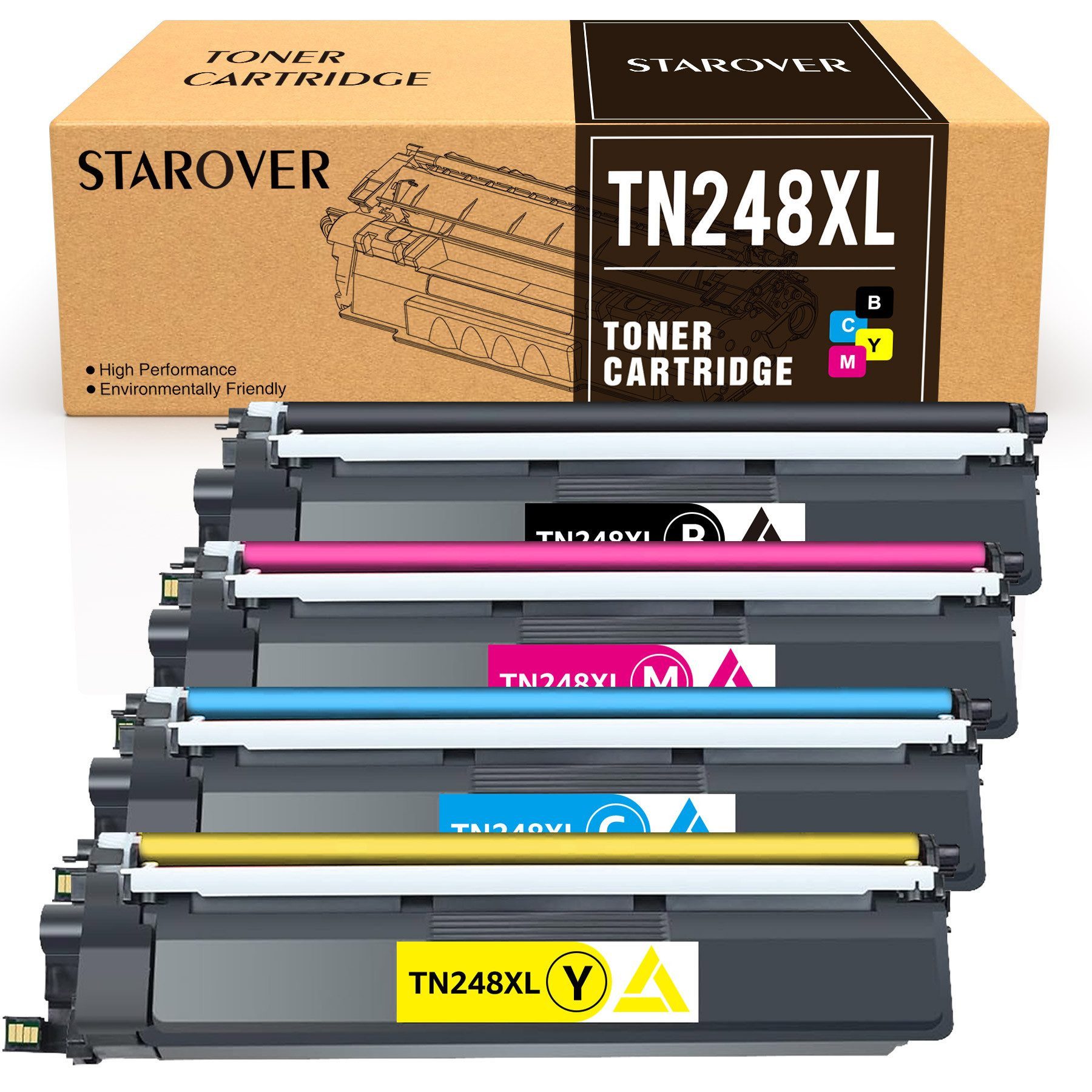 STAROVER Tonerpatrone Mit chip 4er Multipack TN248XL Toner Kompatibel für Brother TN-248, (Brother HL-L3215CW, HL-L3220CW, HL-L3220CWE Brother HL-L3240CDW, HL-L8230CDW, HL-L8240CDW Brother DCP-L3515CDW, DCP-L3520CDW, DCP-L3520CDWE Brother DCP-L3527CDW, DCP-L3555CDW, DCP-L3560CDW), Brother MFC-L3740CDW,3740CDWE,3760CDW, 8340CDW,8390CDW