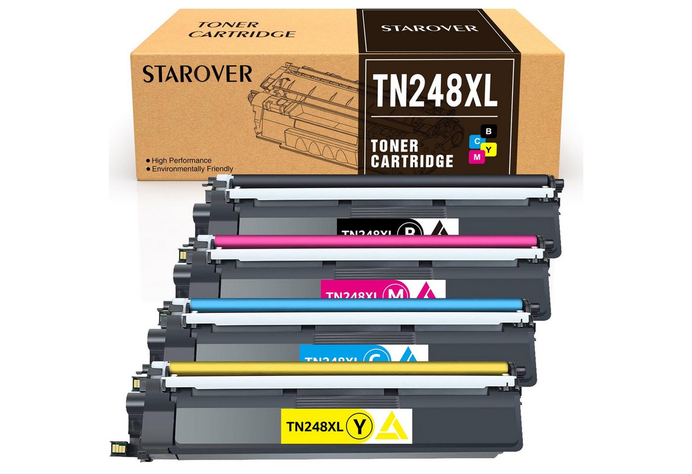 STAROVER Tonerpatrone Mit chip 4er Multipack TN248XL Toner Kompatibel für Brother TN-248, (Brother HL-L3215CW, HL-L3220CW, HL-L3220CWE Brother HL-L3240CDW, HL-L8230CDW, HL-L8240CDW Brother DCP-L3515CDW, DCP-L3520CDW, DCP-L3520CDWE Brother DCP-L3527CDW, DC
