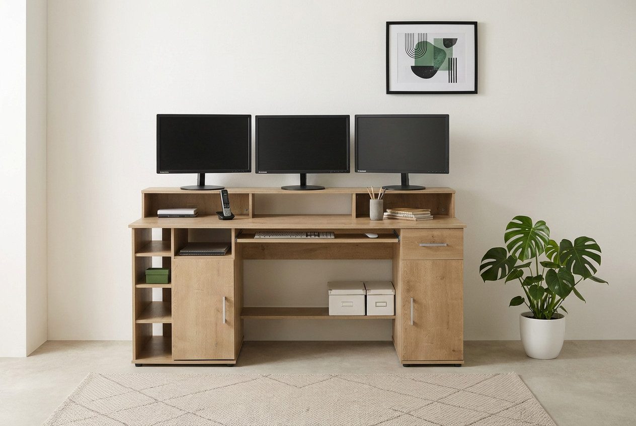 VOGL Möbelfabrik Schreibtisch Timra mit Monitoraufsatz, Tastaturauszug & Towerfach, Breite 154 oder 178 cm, Made in Germany