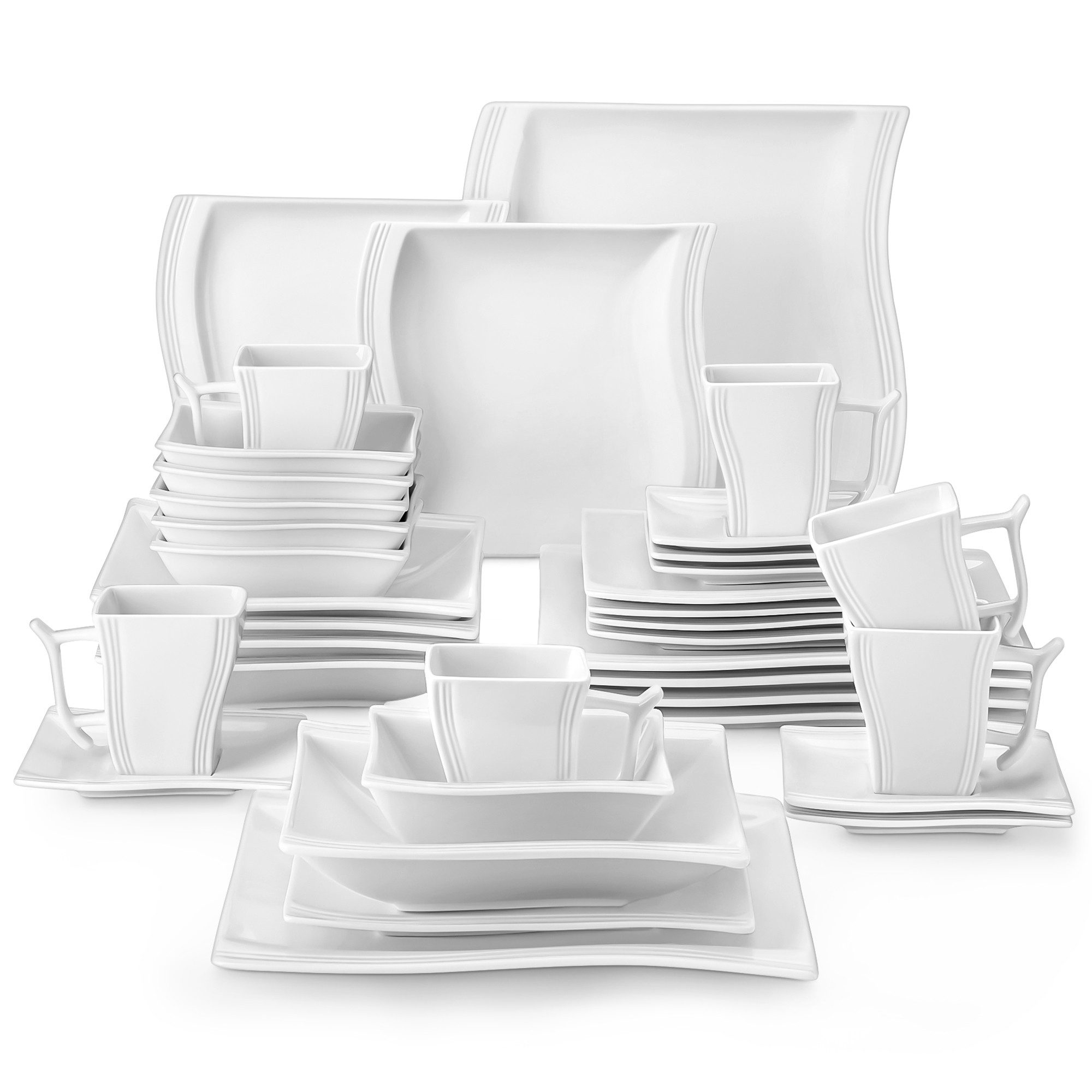 MALACASA Geschirr-Set Tafelservice FLORA für 6/4 Personen Marmor Geschirrset (36-tlg), 6 Personen, Porzellan