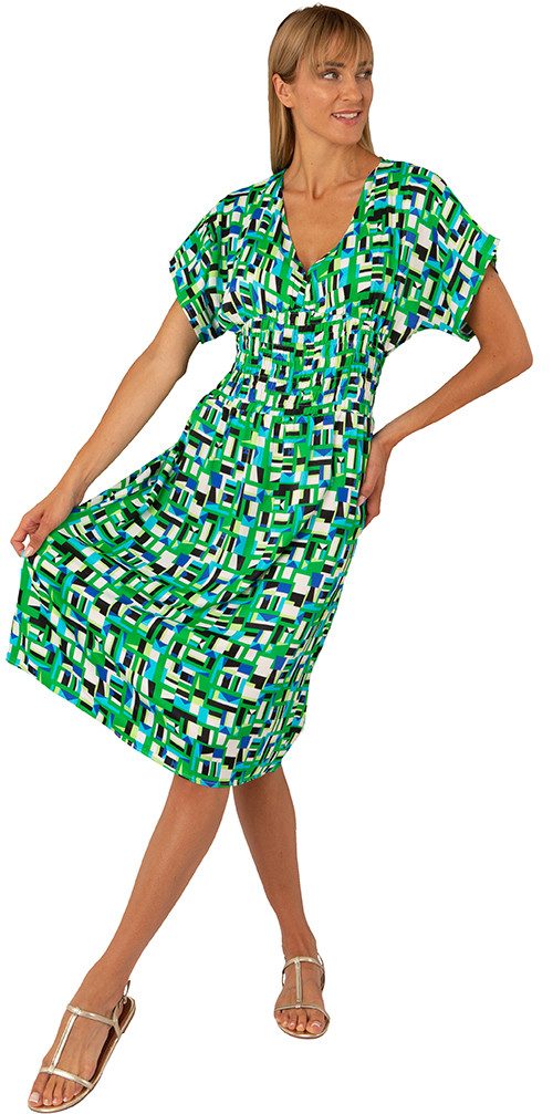 Estefania for woman Sommerkleid 191-5315 Knielanges Kleid aus Viskose mit V-Ausschnitt elastische Taille