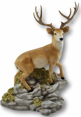 Castagna Tierfigur Dekofigur Tierfigur Wildrot Hirsch auf Felsen stehend Kollektion Castagna aus Resin H 37 cm