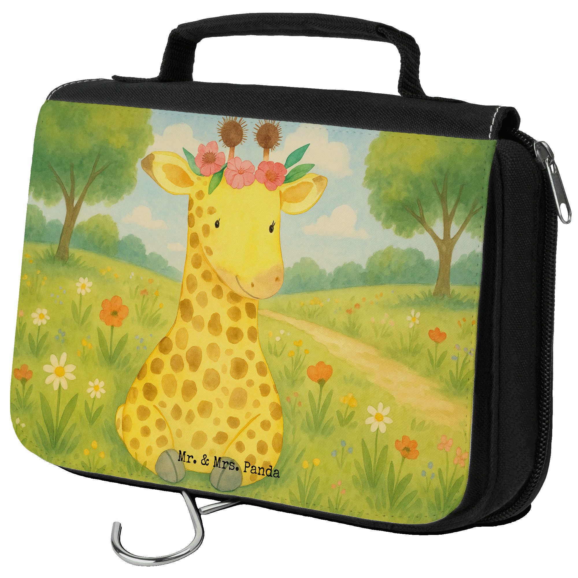 Kulturbeutel Giraffe Blumenkranz Design, Schminktasche, Weiß, Kosmetikbeutel, Selb